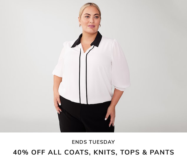 40% Off All Coats, Knits, Tops & Pants. Ends Tuesday