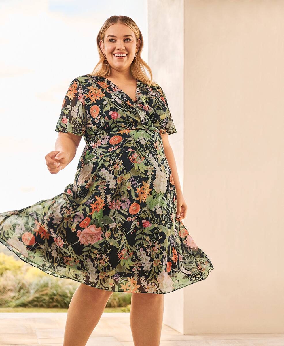 Floral Curve and Plus Size Dress