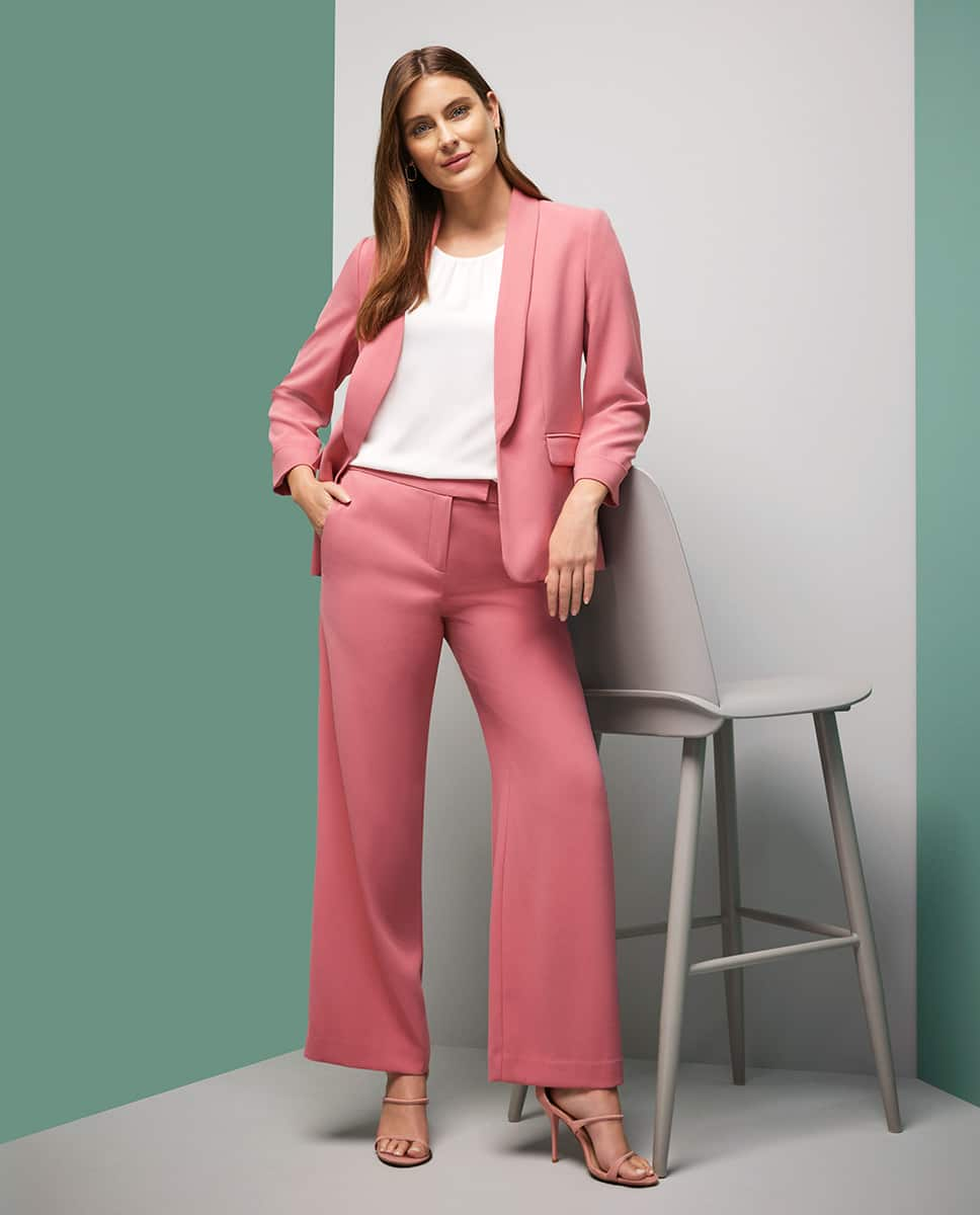 Pink Crepe Blazer and Pink Crepe Wide Leg Pants