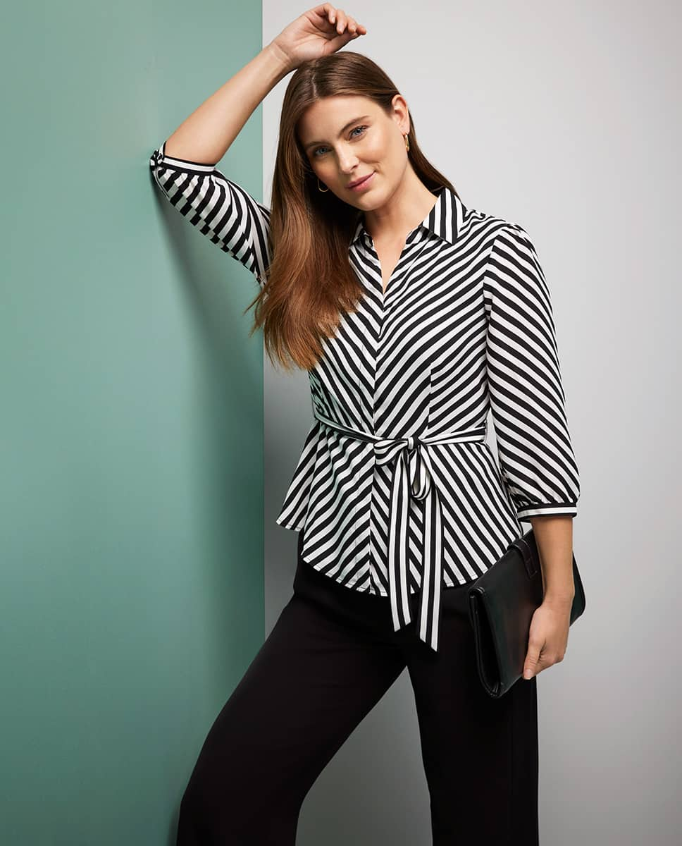 Black and White Stripe Collared Blouse