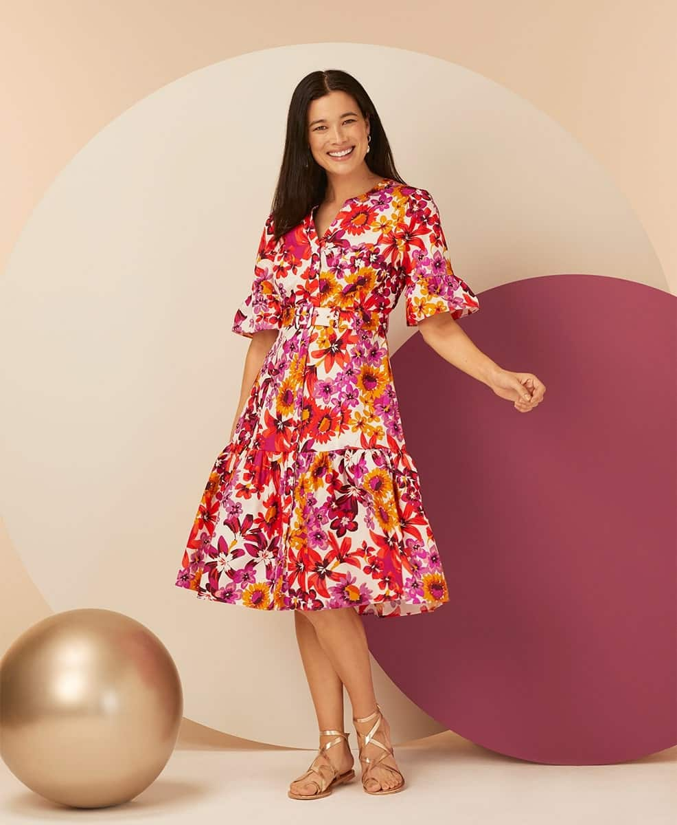 Sunflower Print Midi Dress