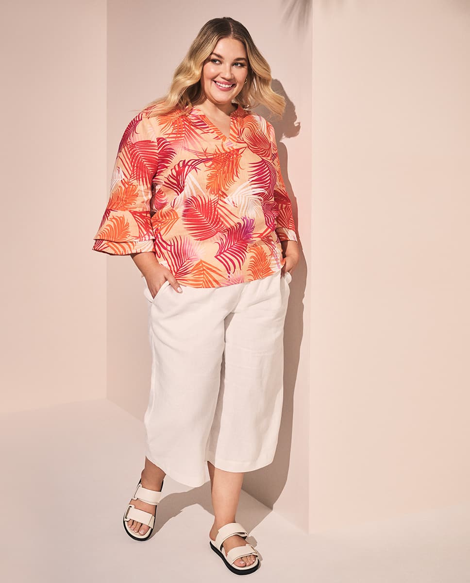 Sunset Palm Print Curve and Plus Size Blouse