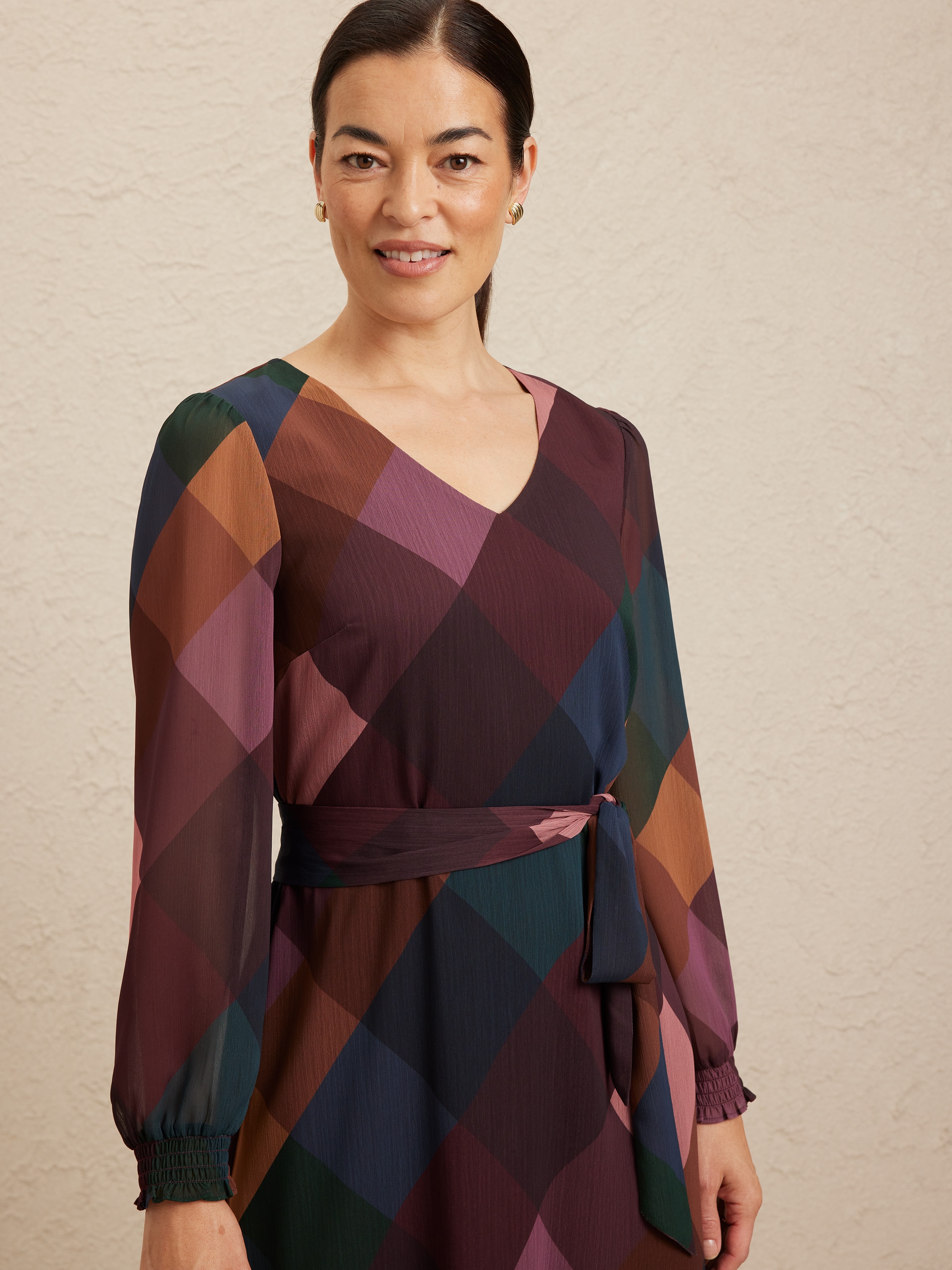 Long Sleeve Narelle Notch Neck Frill Midi