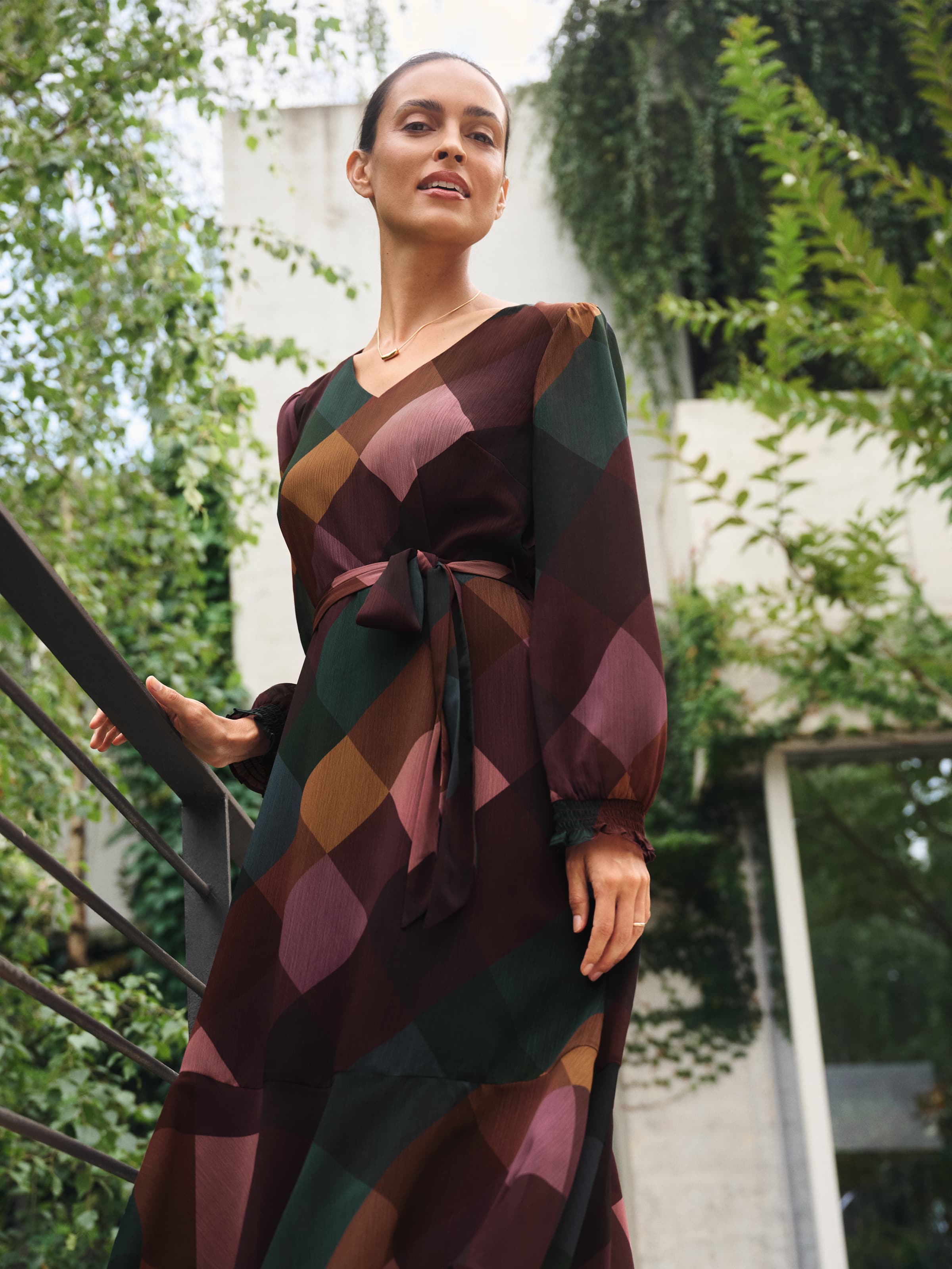 Long Sleeve Narelle Notch Neck Frill Midi