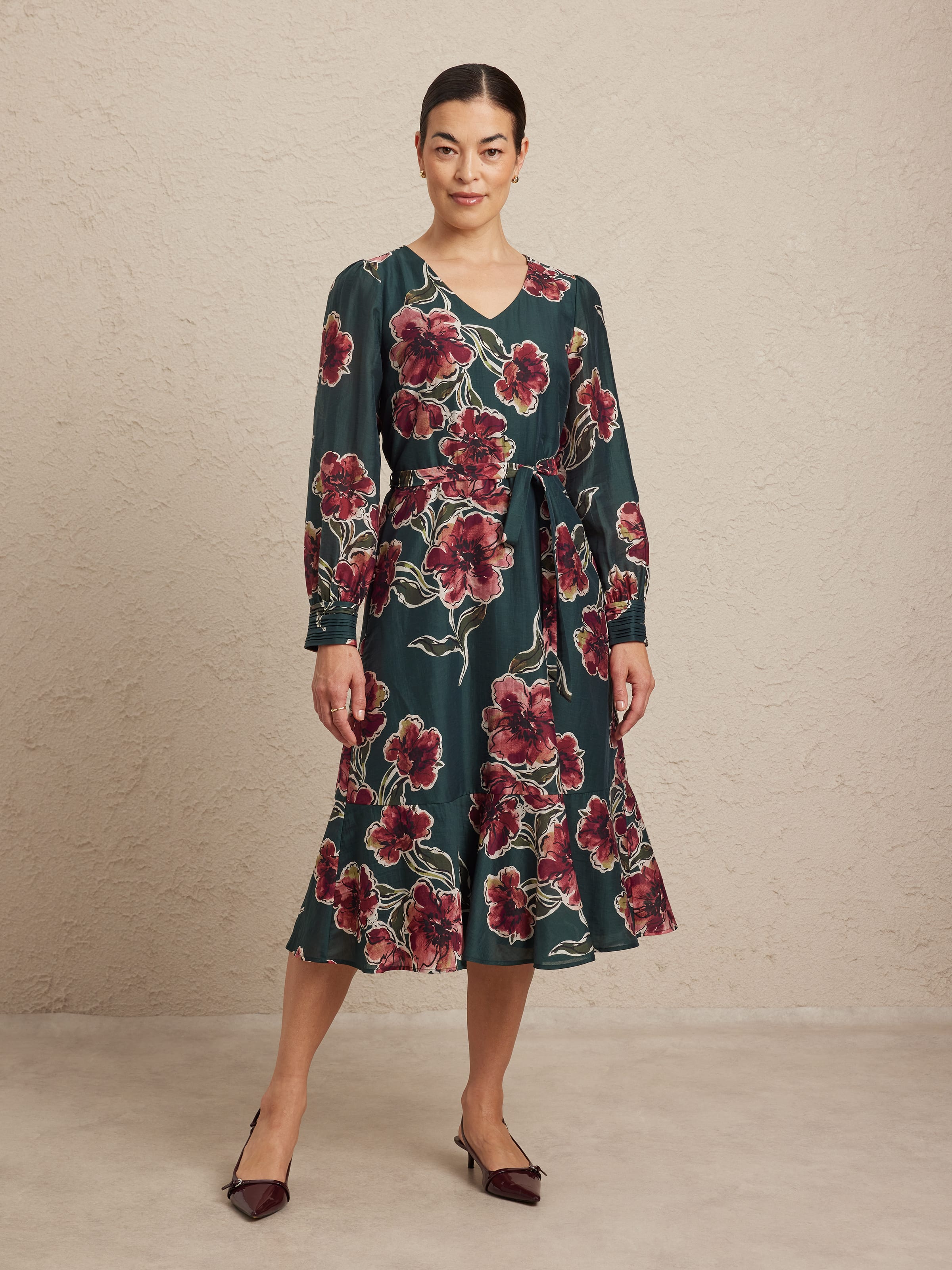 Long Sleeves V Neckline Molly Lyocell Midi