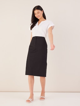 Cotton Midi Pencil Skirt