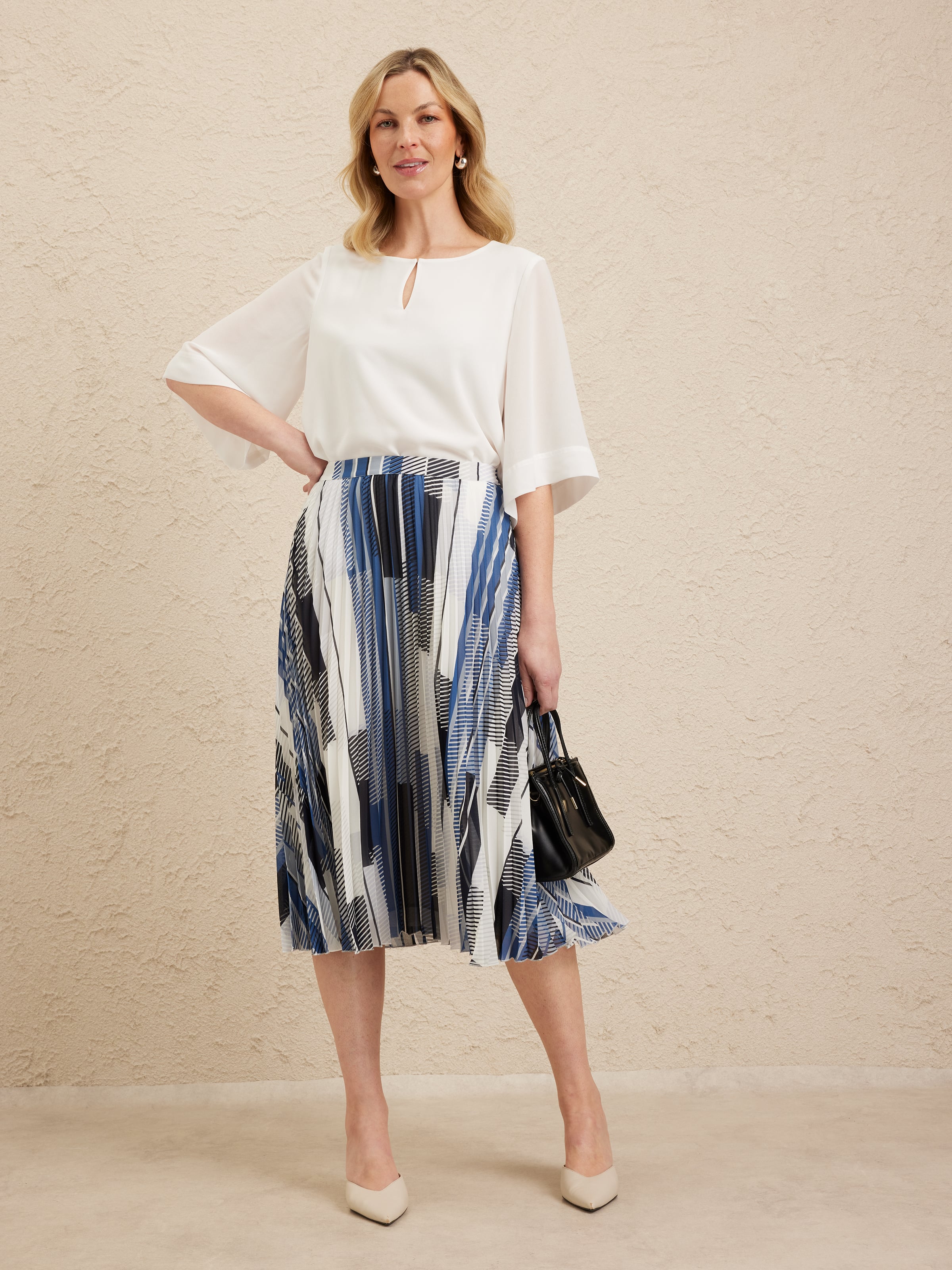 Chiffon Print Pleat Midi Skirt
