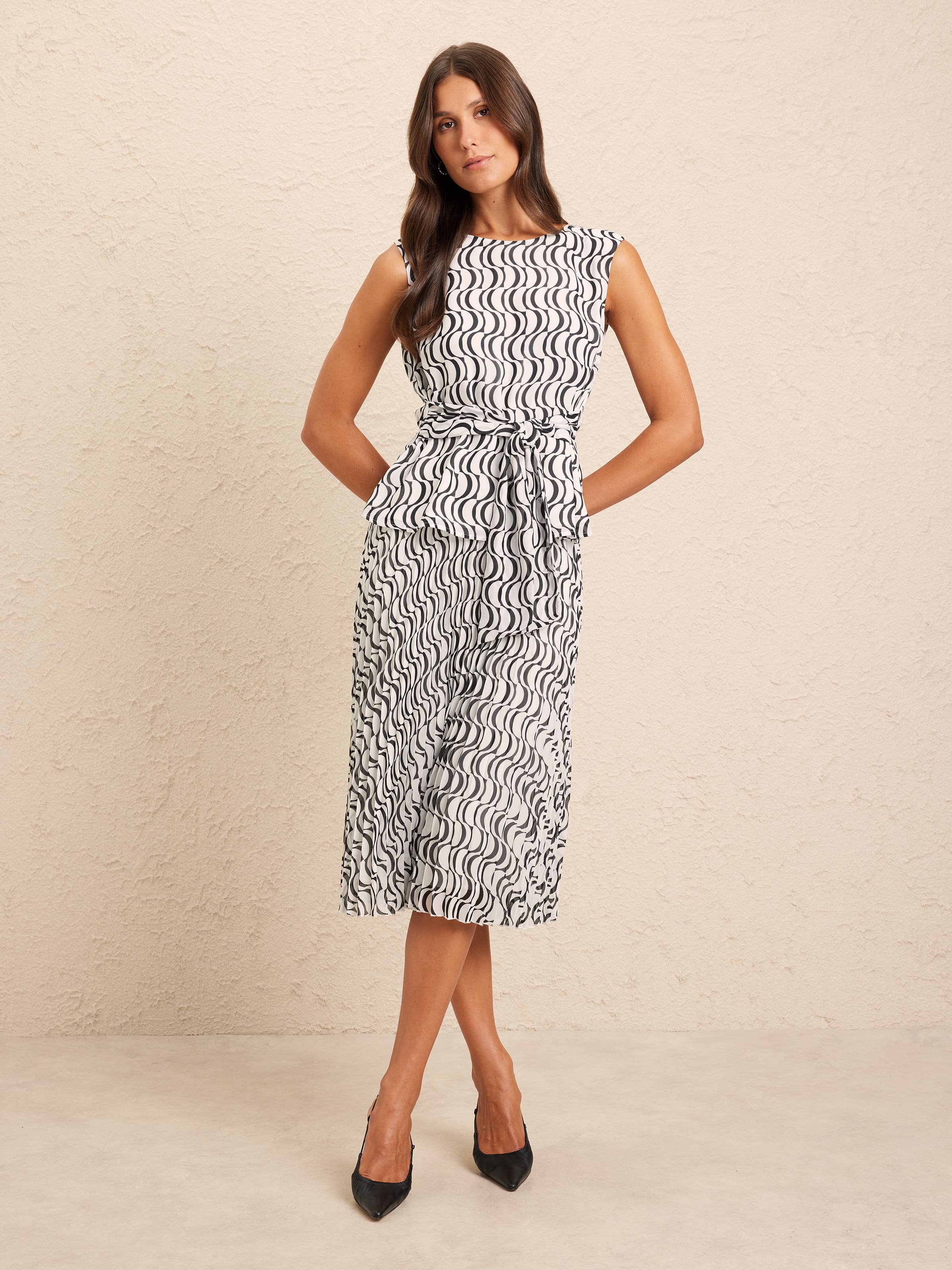 Chiffon Print Pleat Midi Skirt