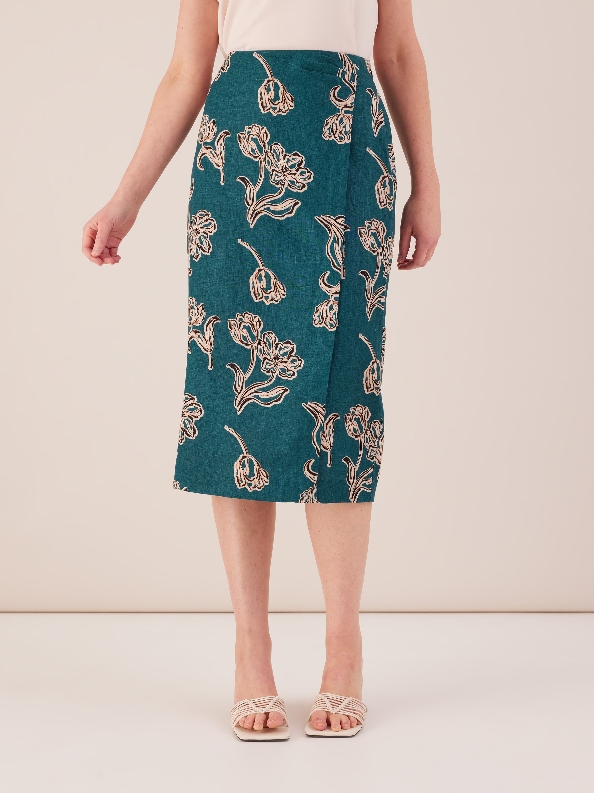 Print Linen Wrap Skirt