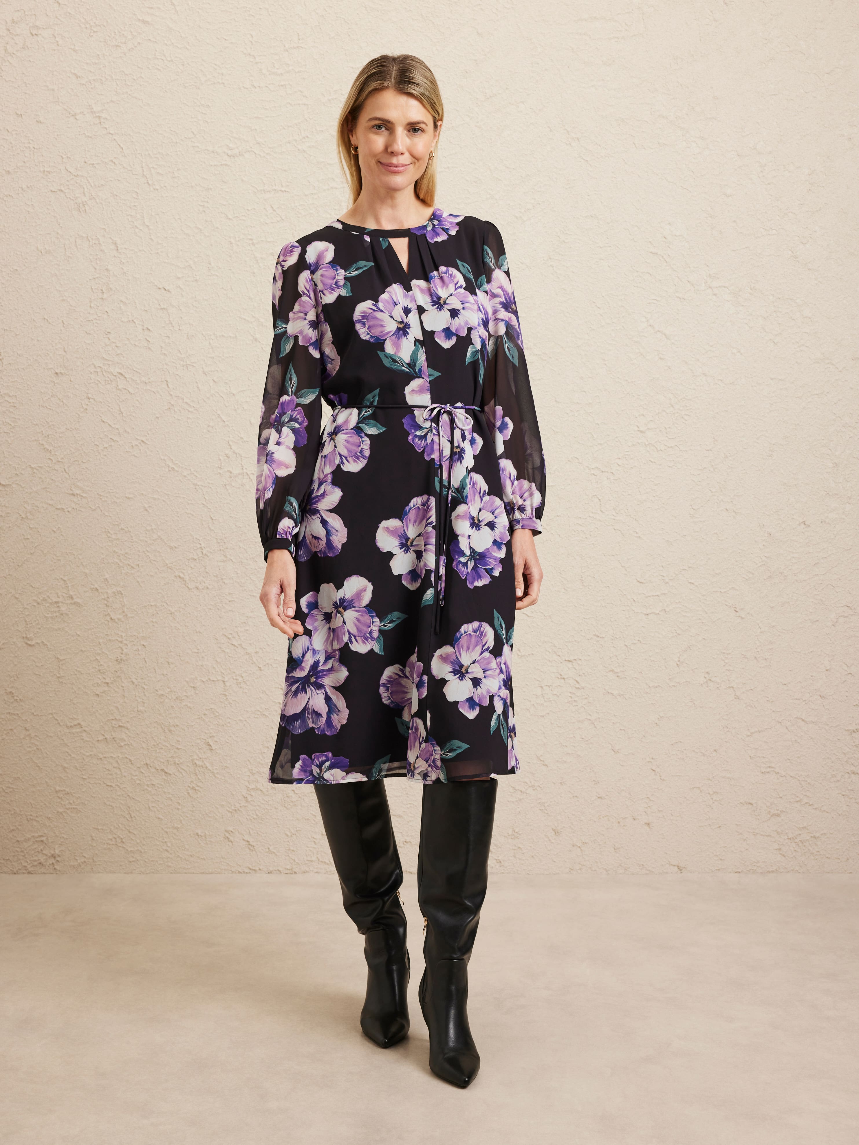 Long Sleeve Kate Keyhole Neck Tunic Dress