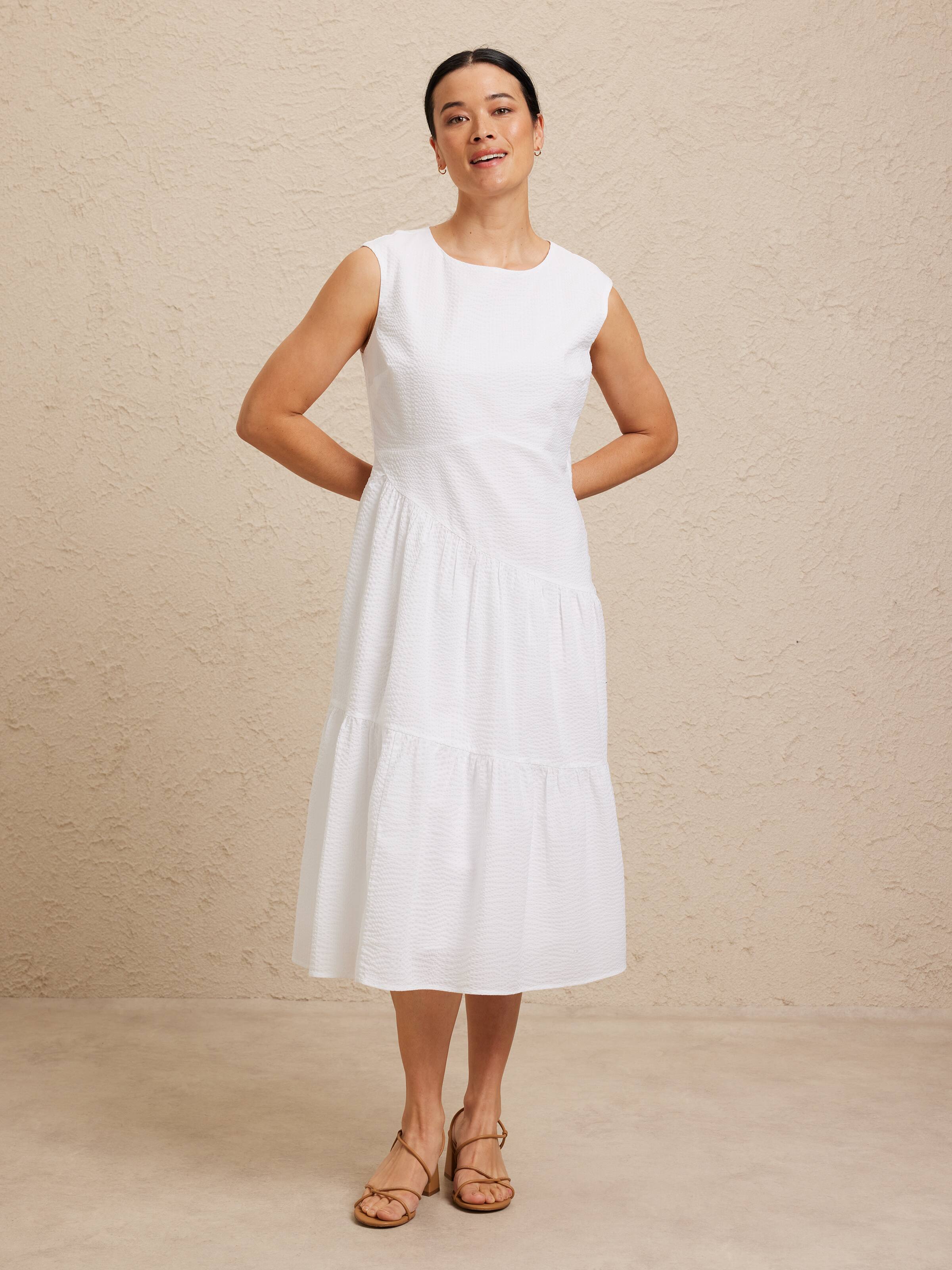 Cap Sleeve Pip Panelled Midi Dress