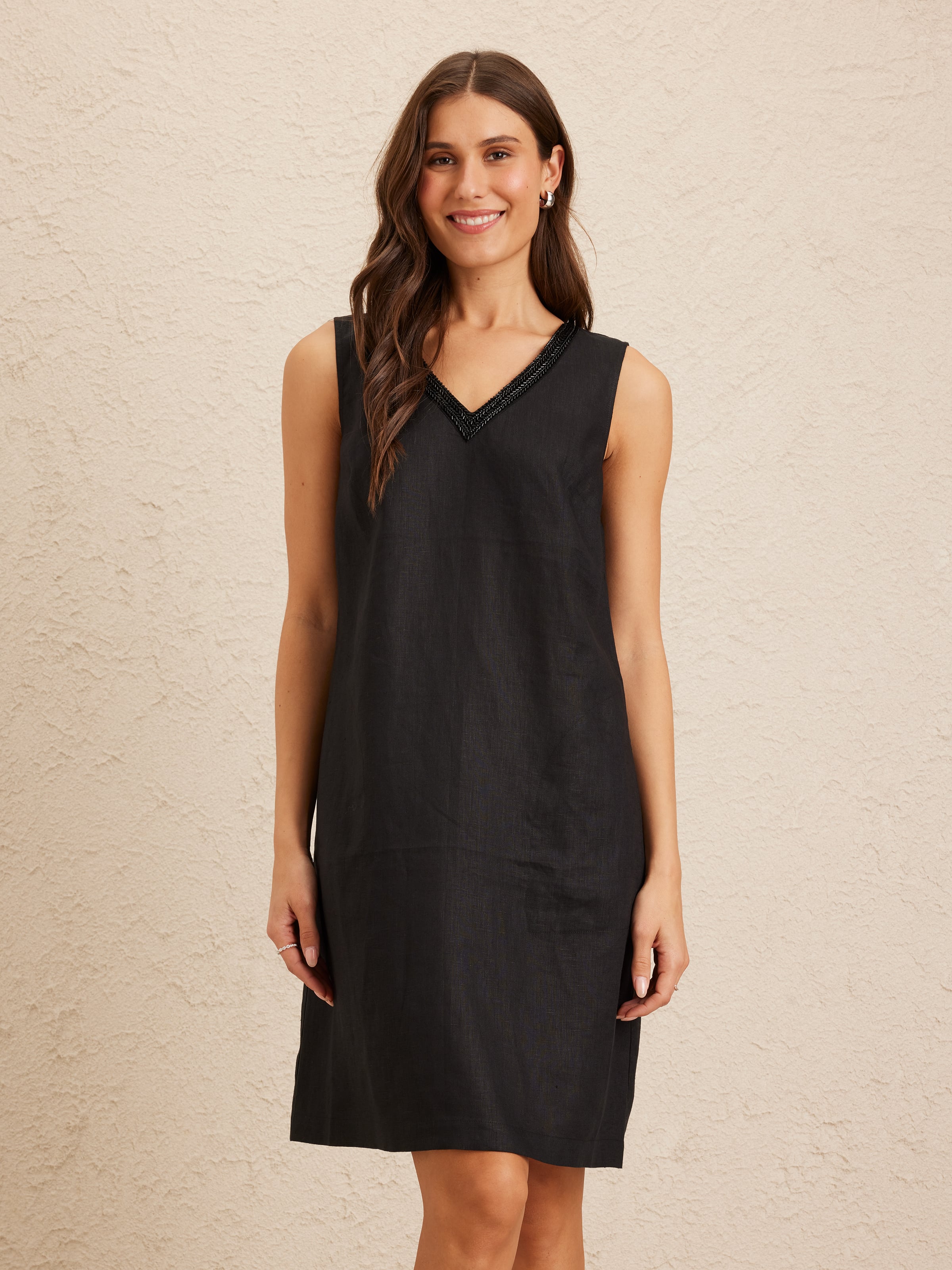 Sleeveless Lola Linen Bling Shift Dress