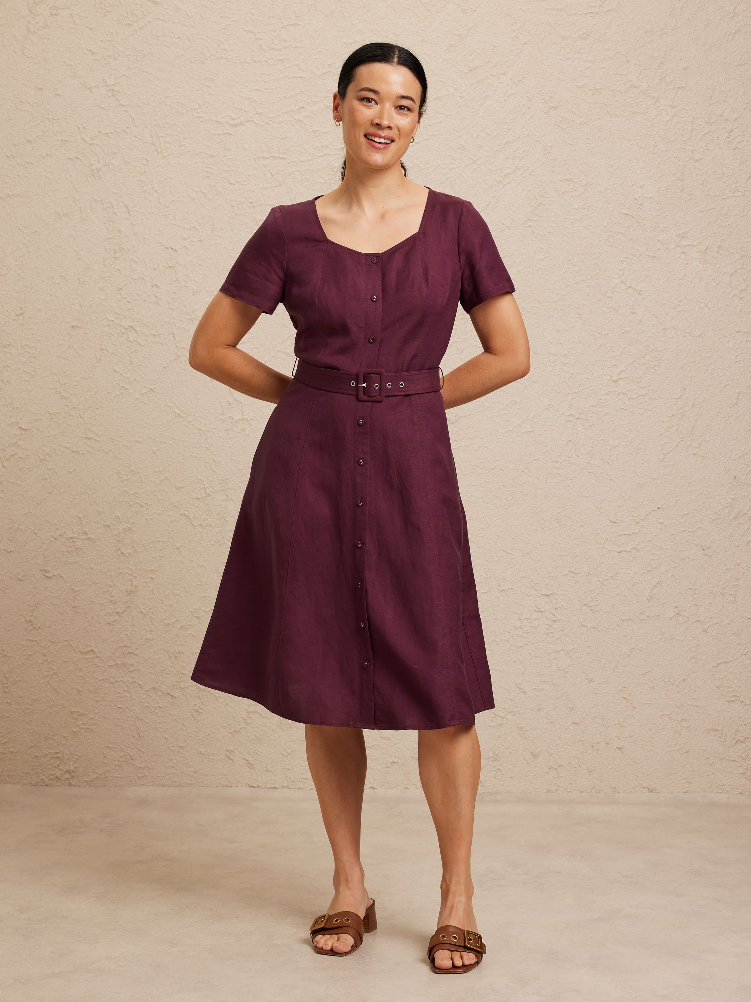 Cap Liv Button Thru Midi Linen Dress