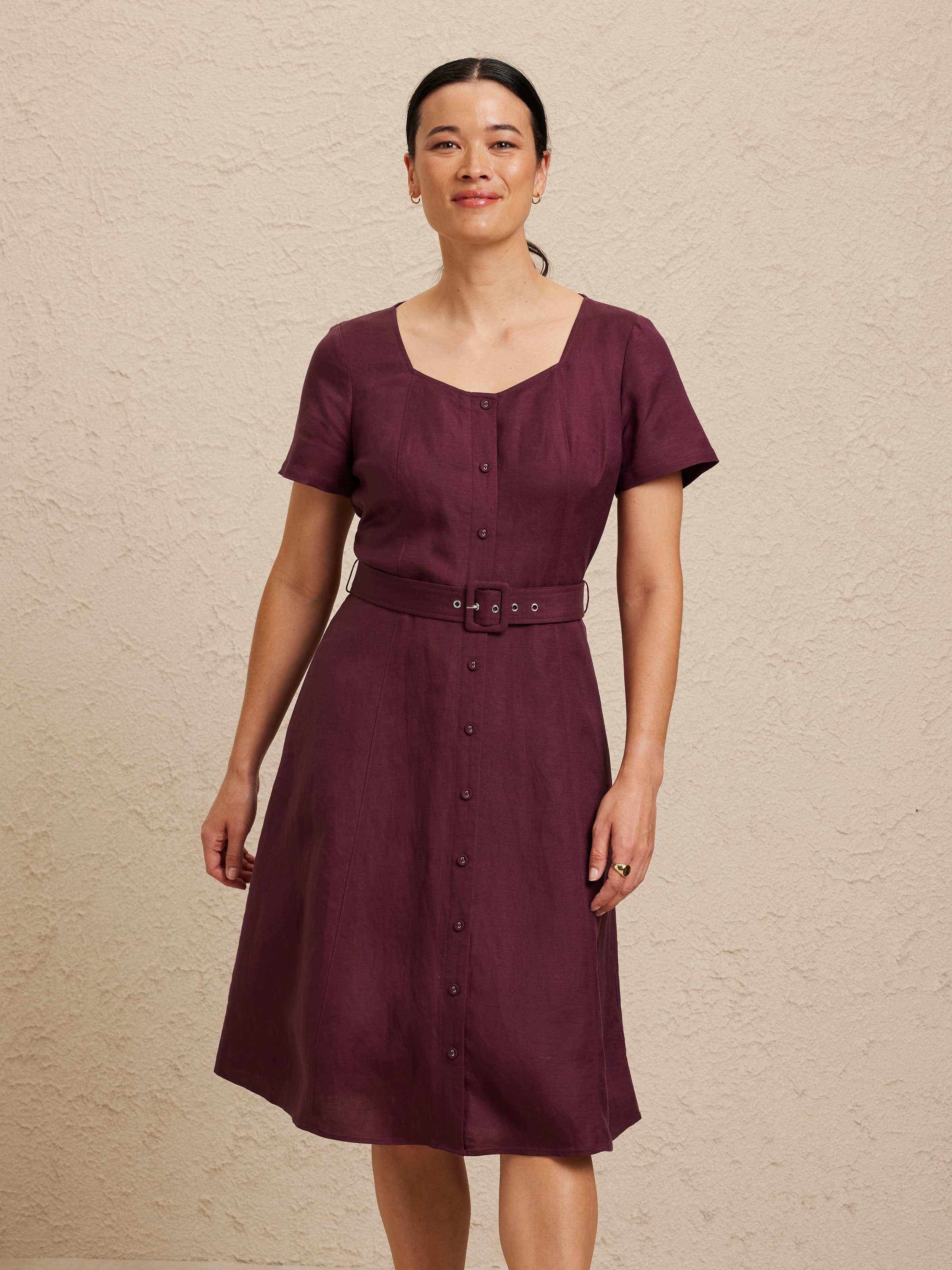 Cap Liv Button Thru Midi Linen Dress