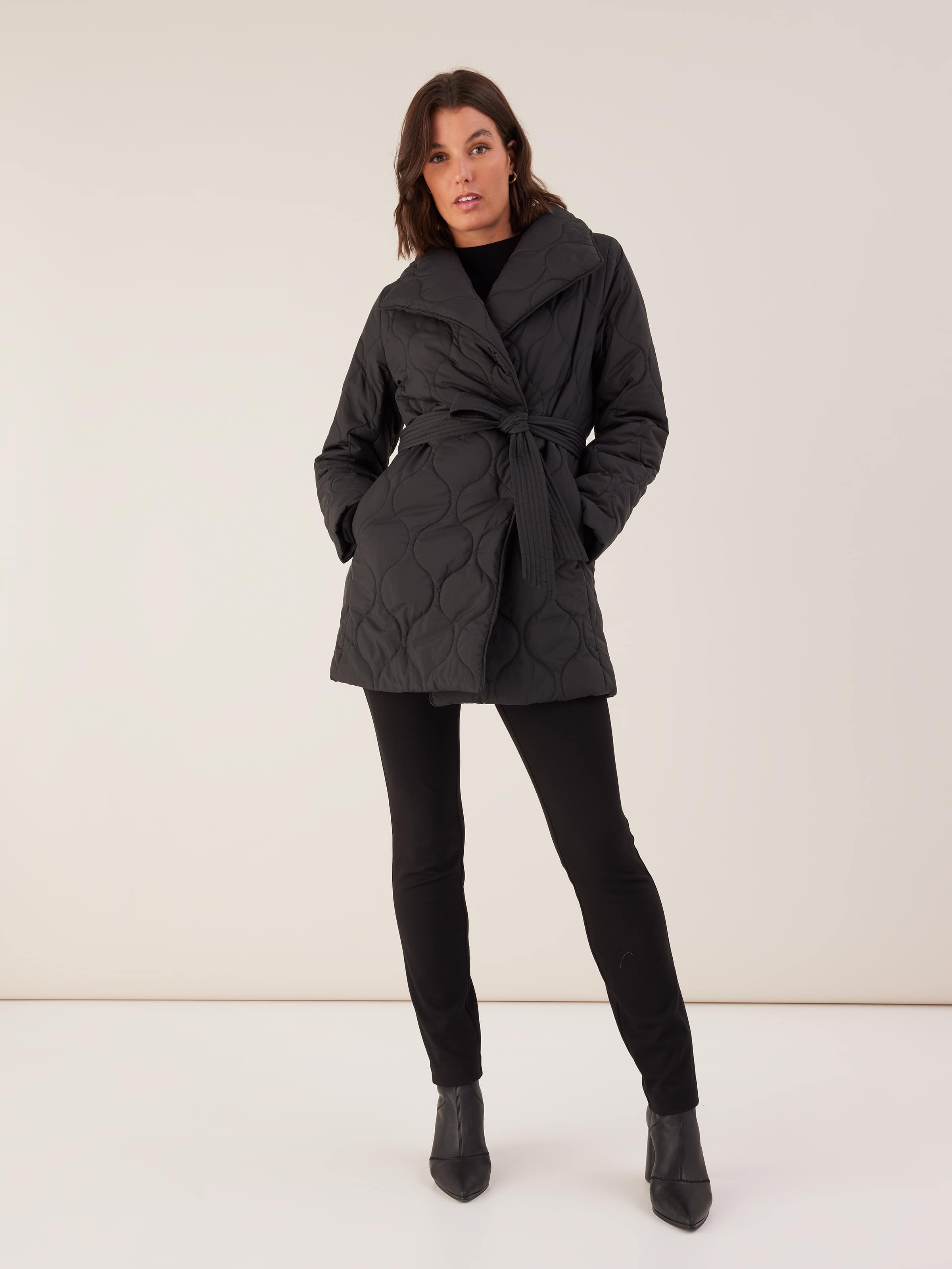 Wrap Quilted Shawl Collar Jacket