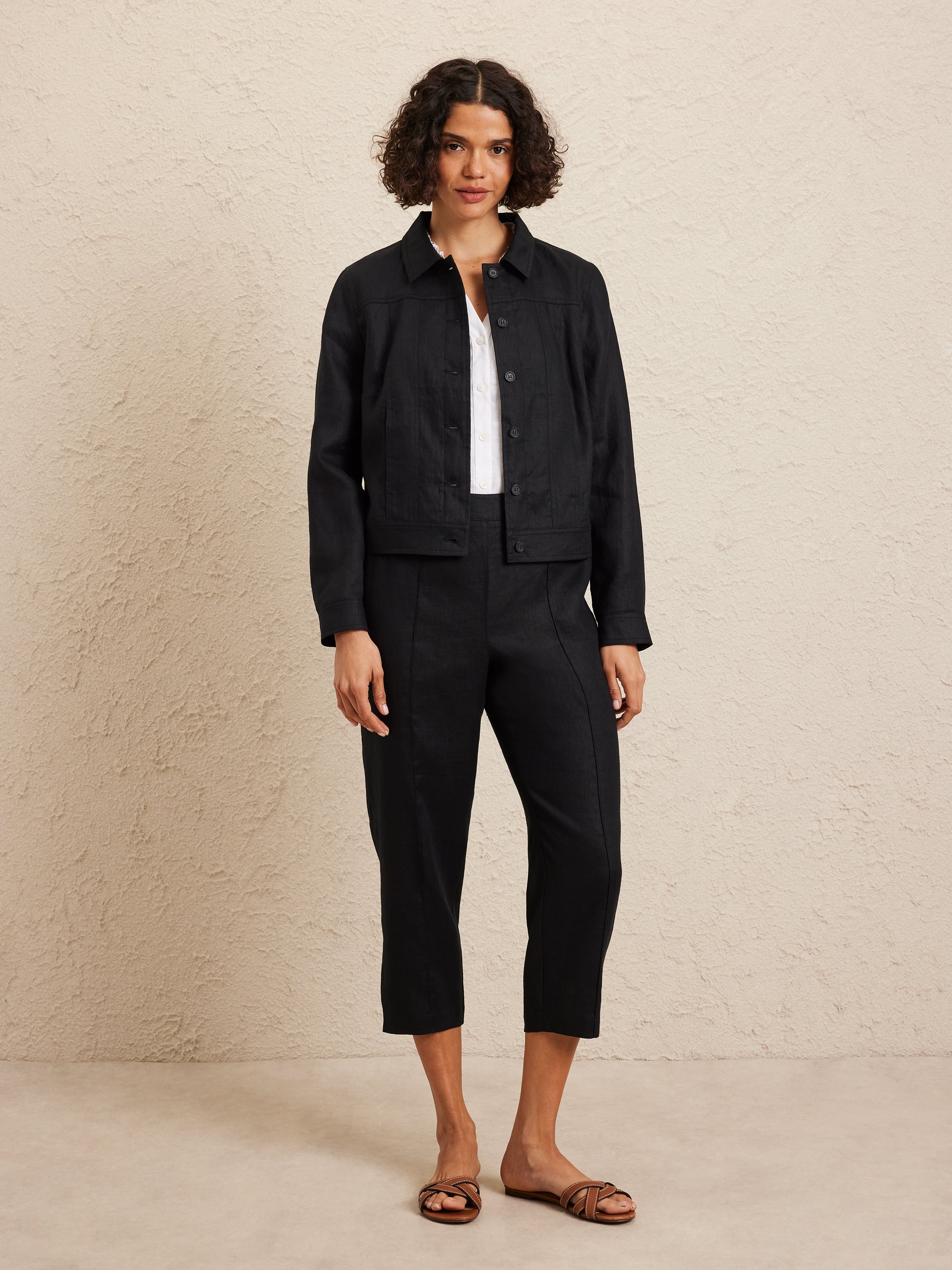 Linen Pull On Cropped Pant