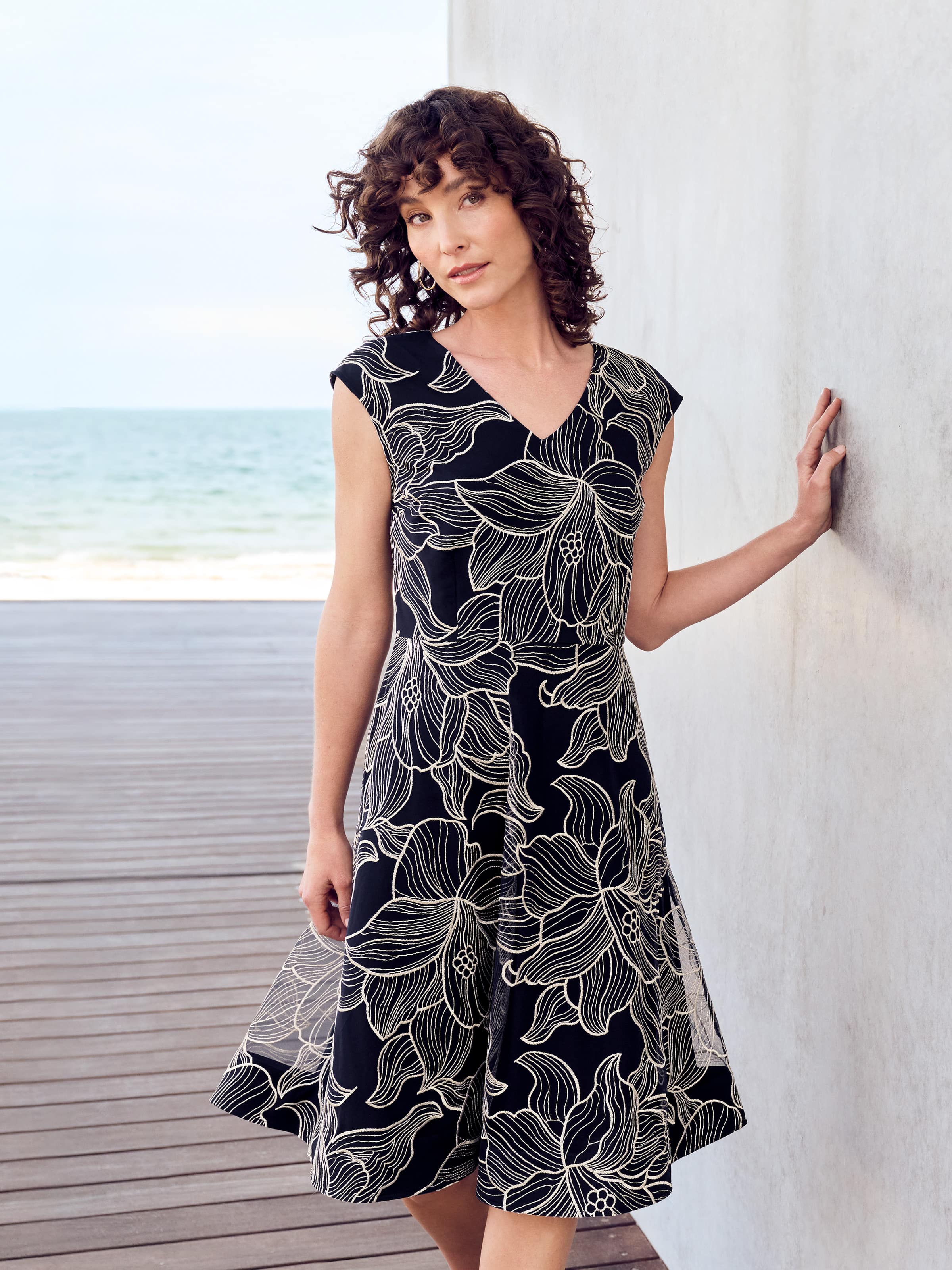 Eva Embroidered Fit & Flare Dress