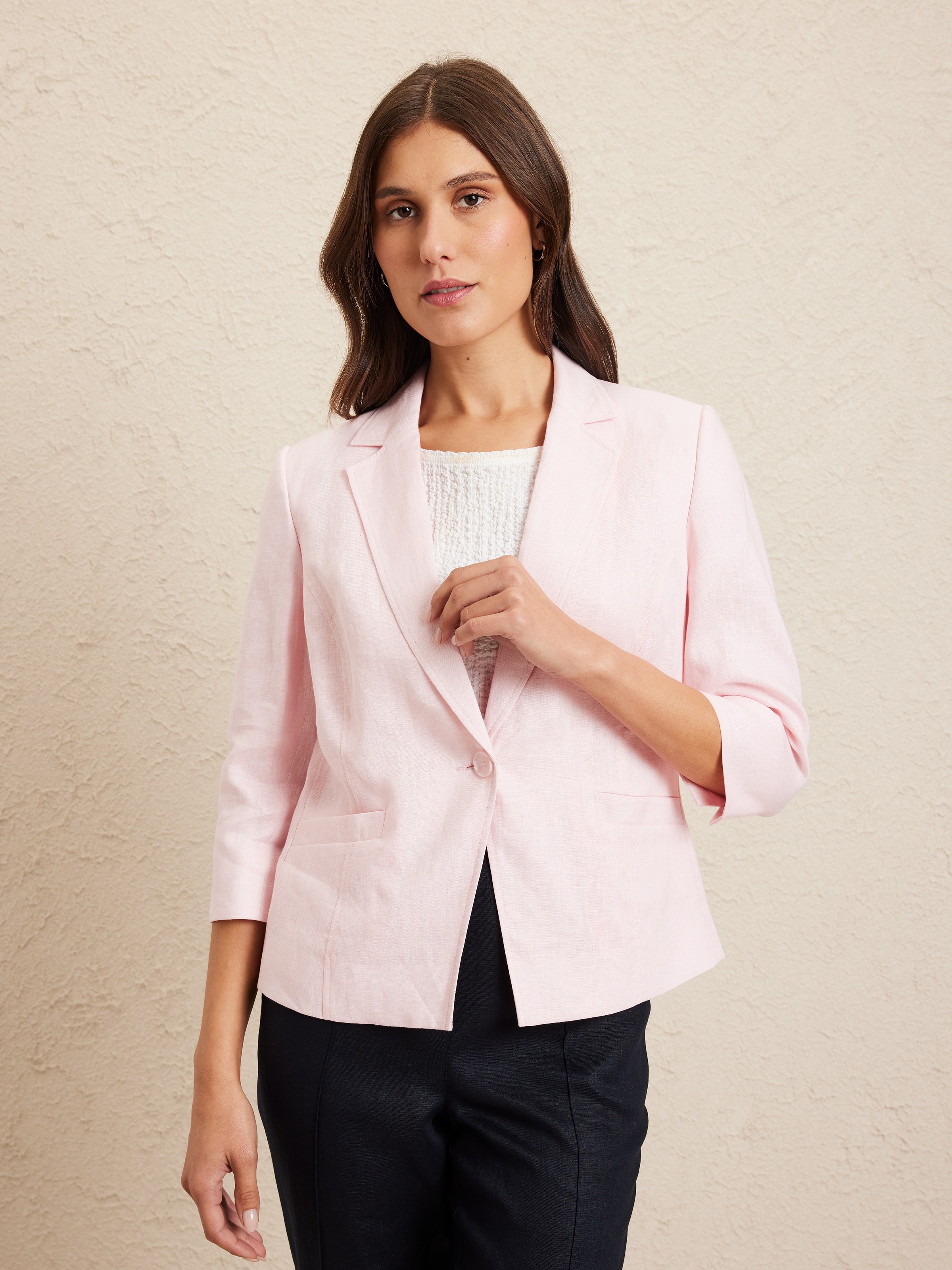 3/4 Sleeve Linen Blazer
