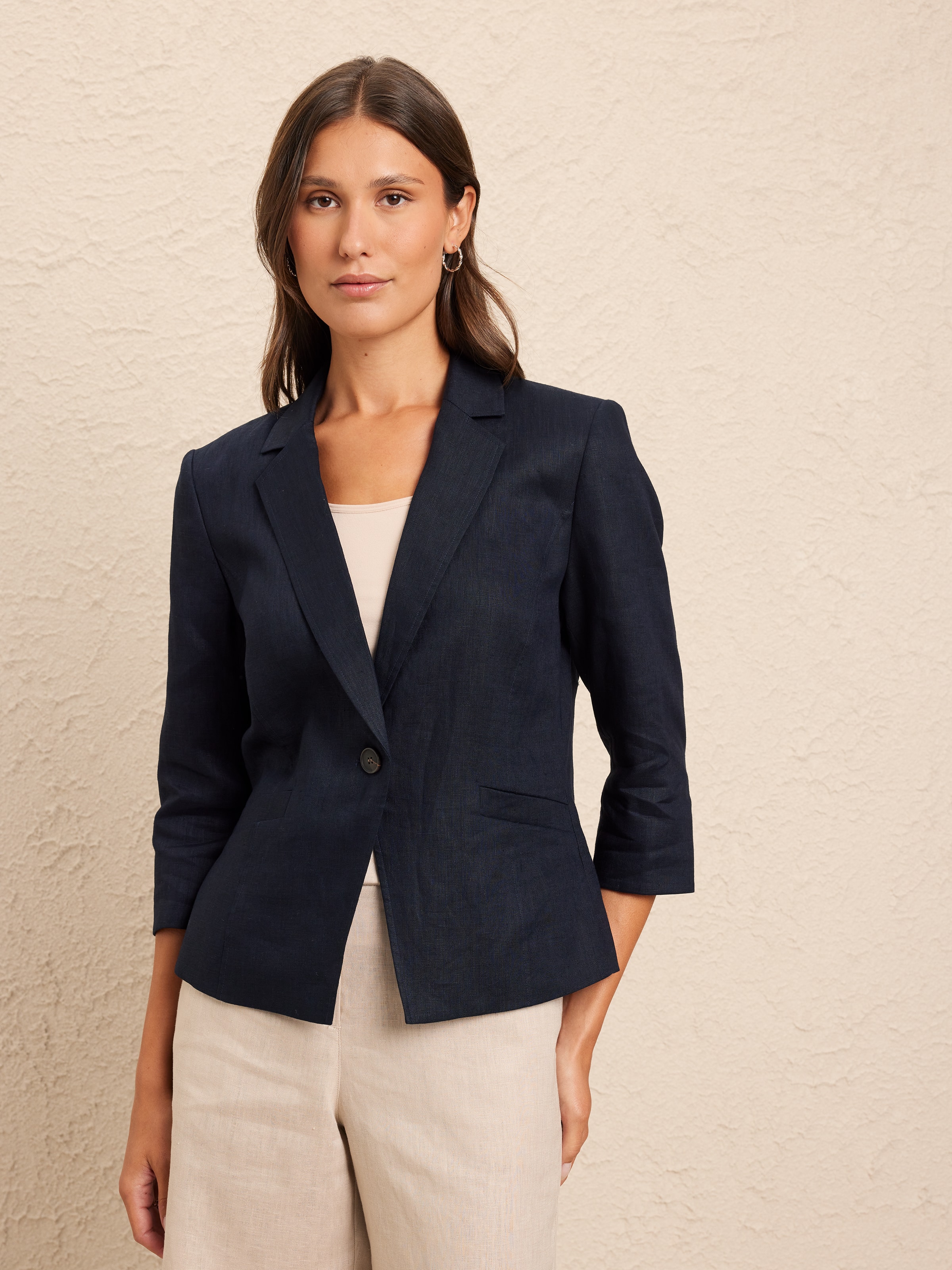 3/4 Sleeve Linen Blazer