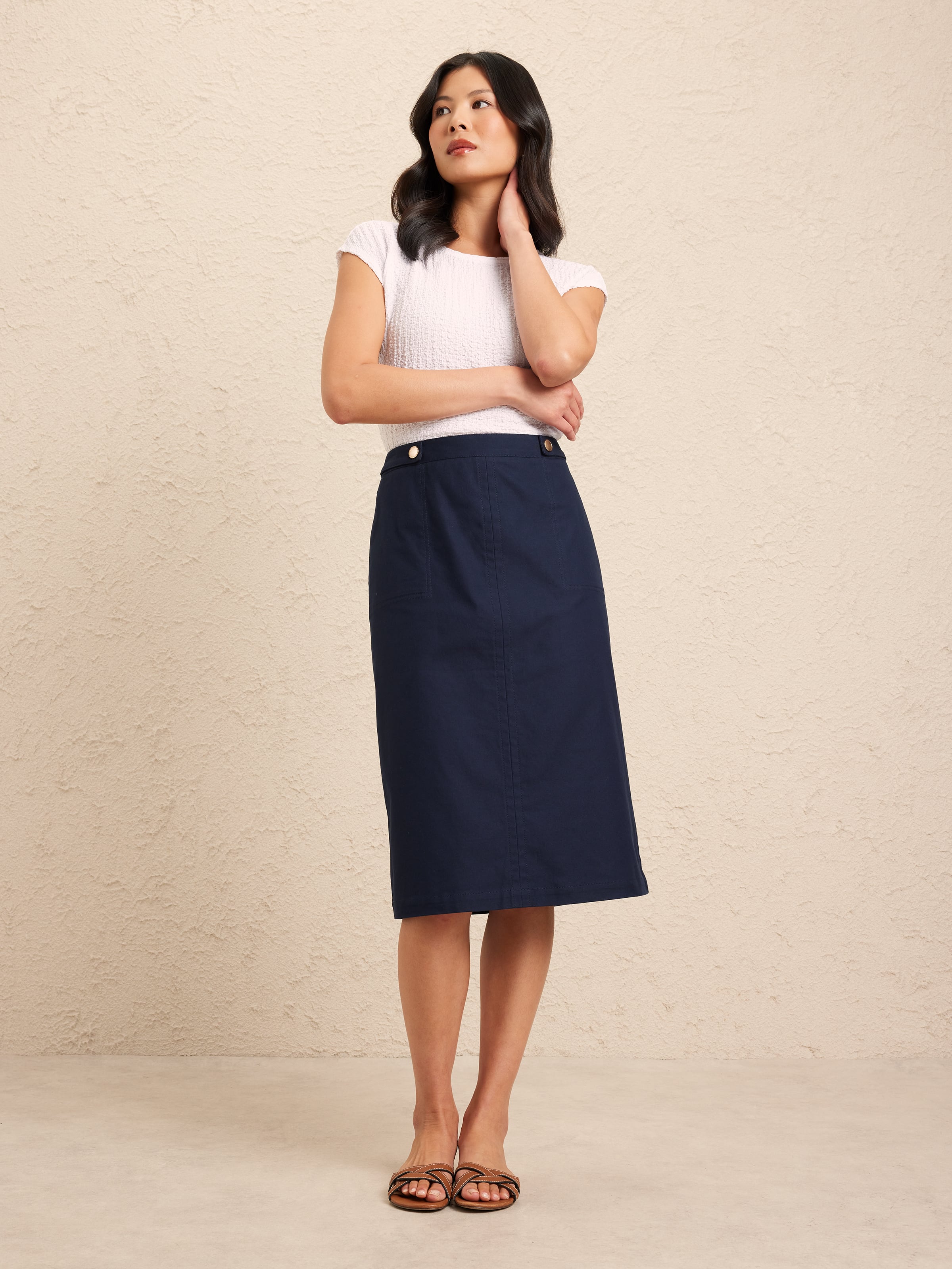 Tab Waist Oxford Midi Skirt