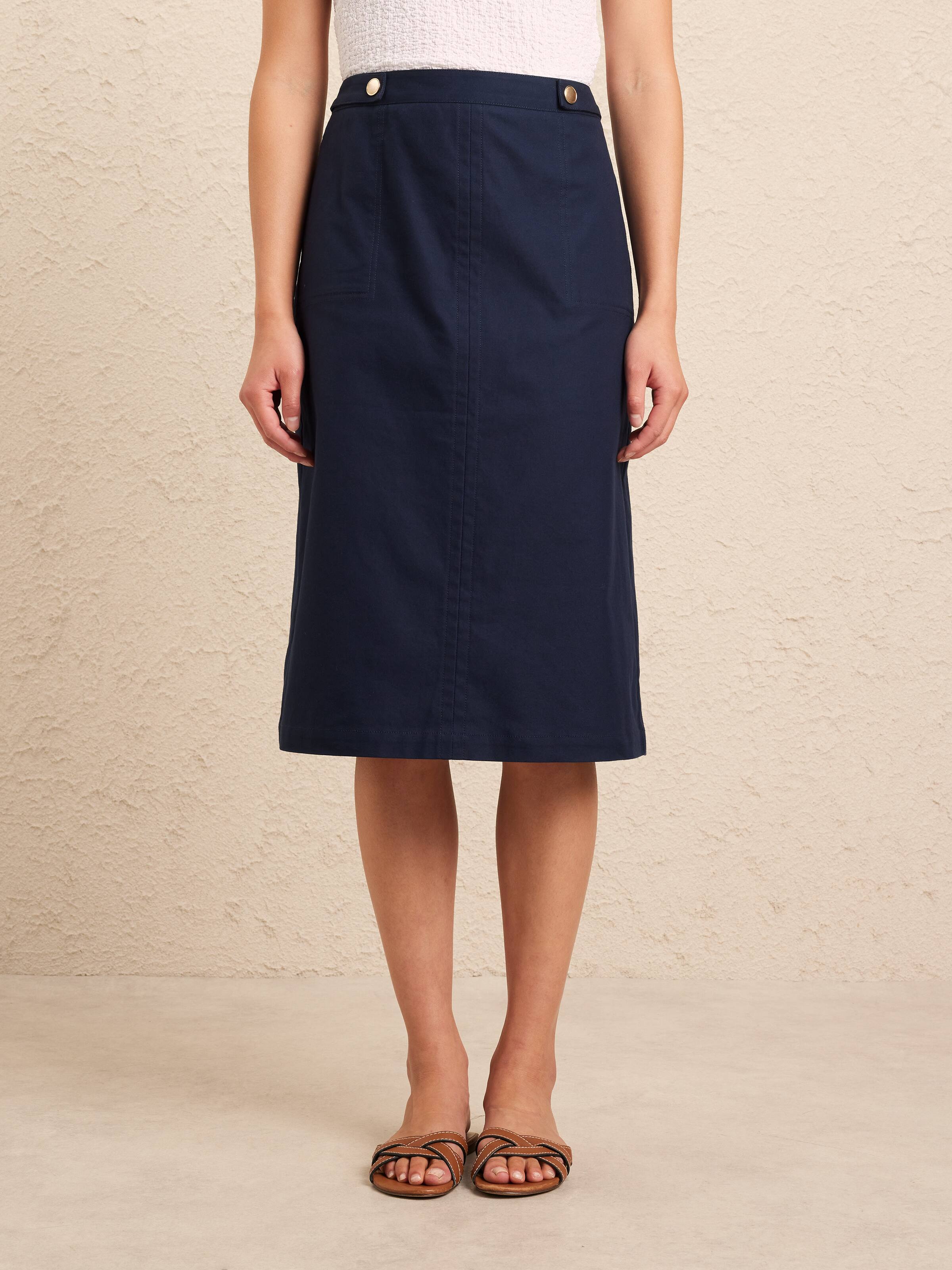 Tab Waist Oxford Midi Skirt