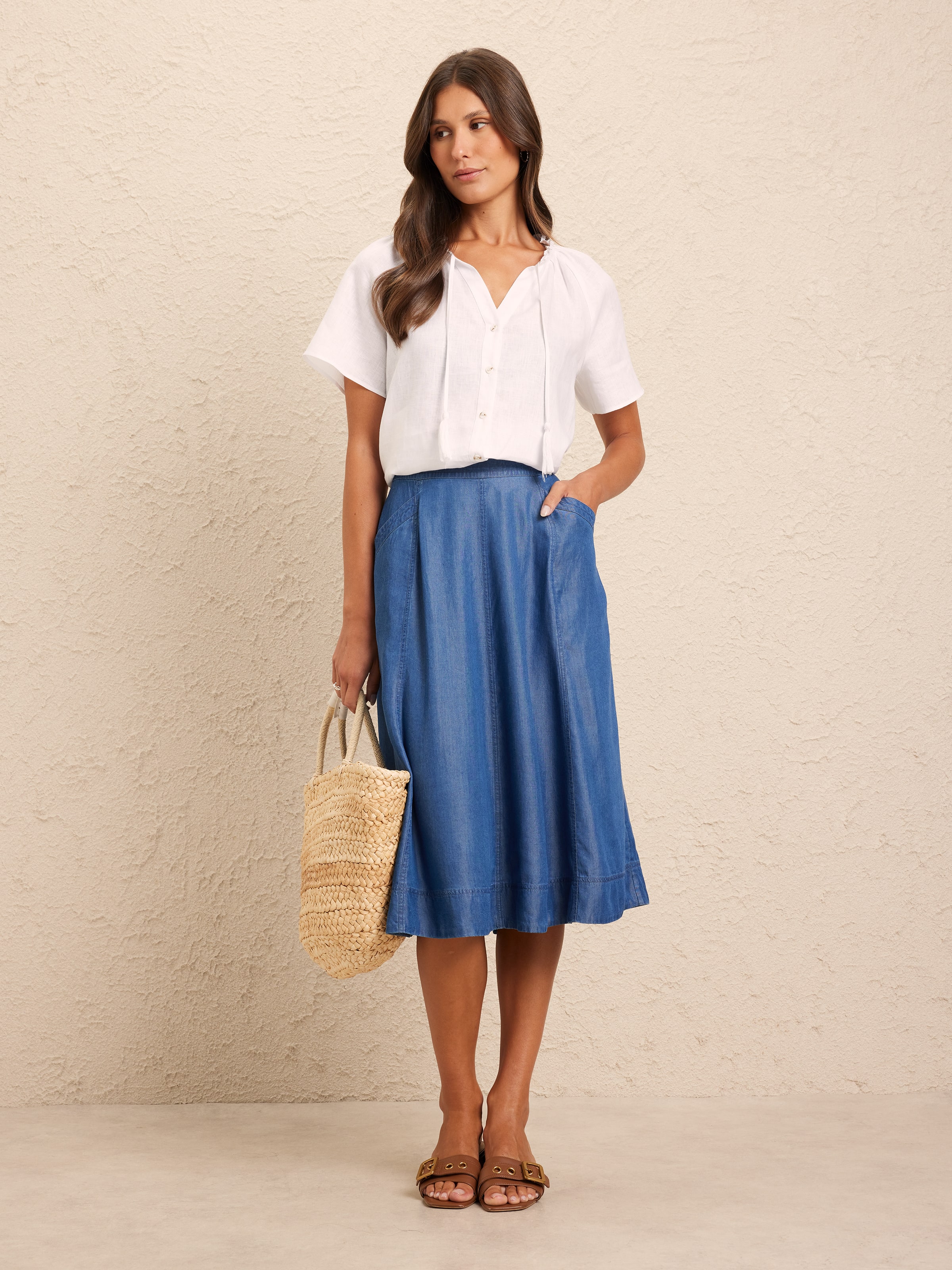 Chambray Topstitch Full Skirt