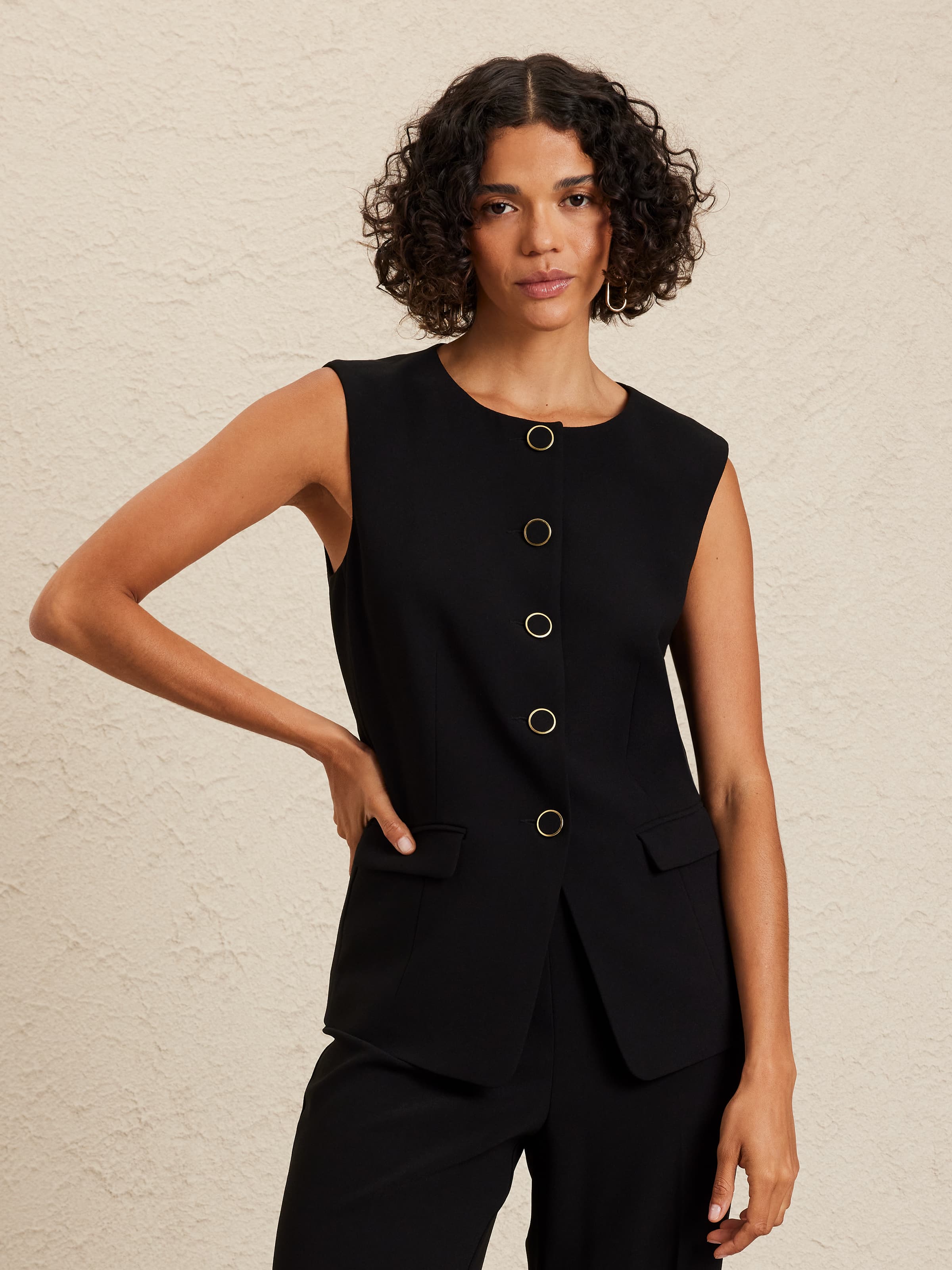 Lola Button Detail Crepe Vest