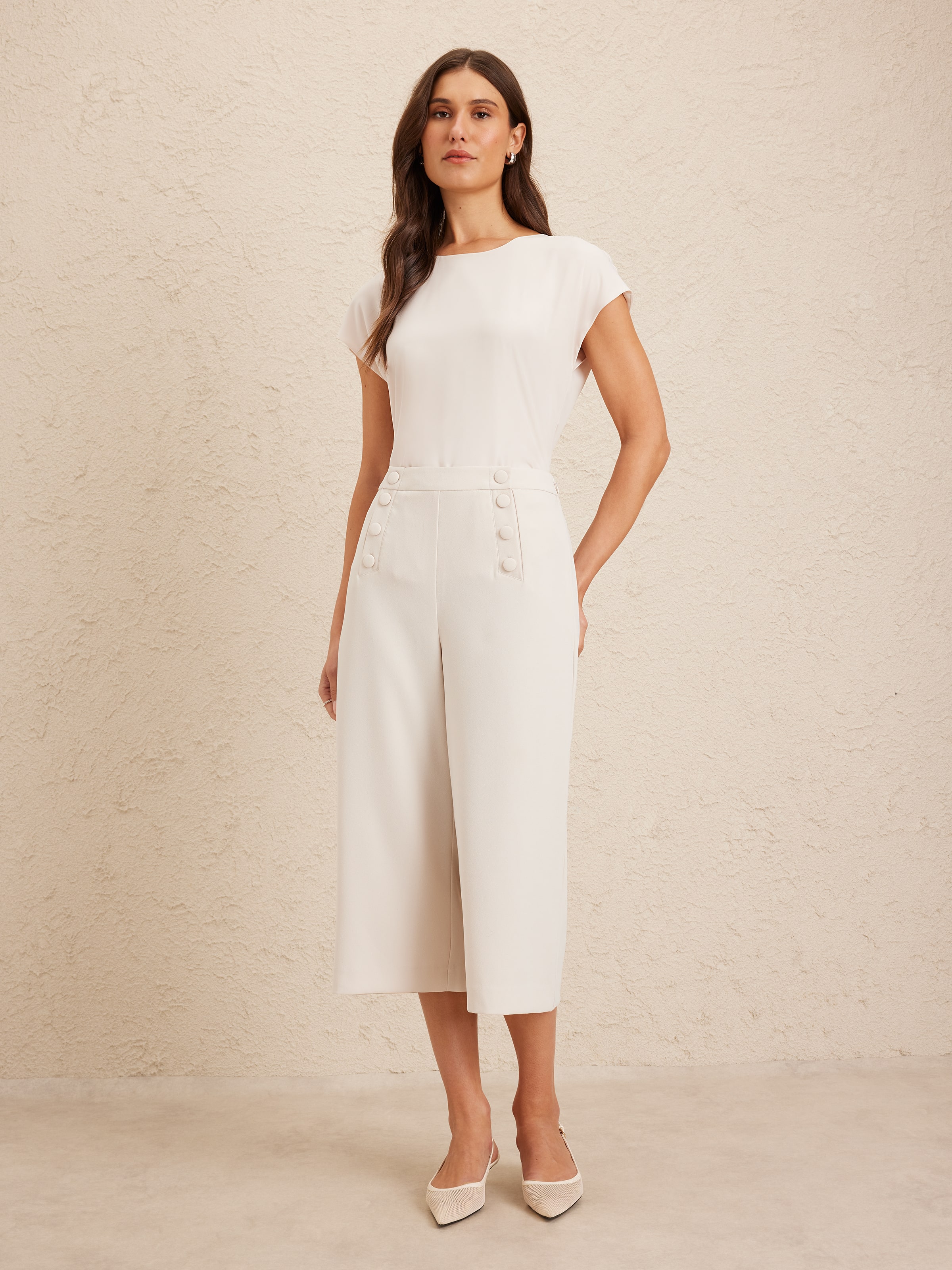 Button Front Crepe Culotte