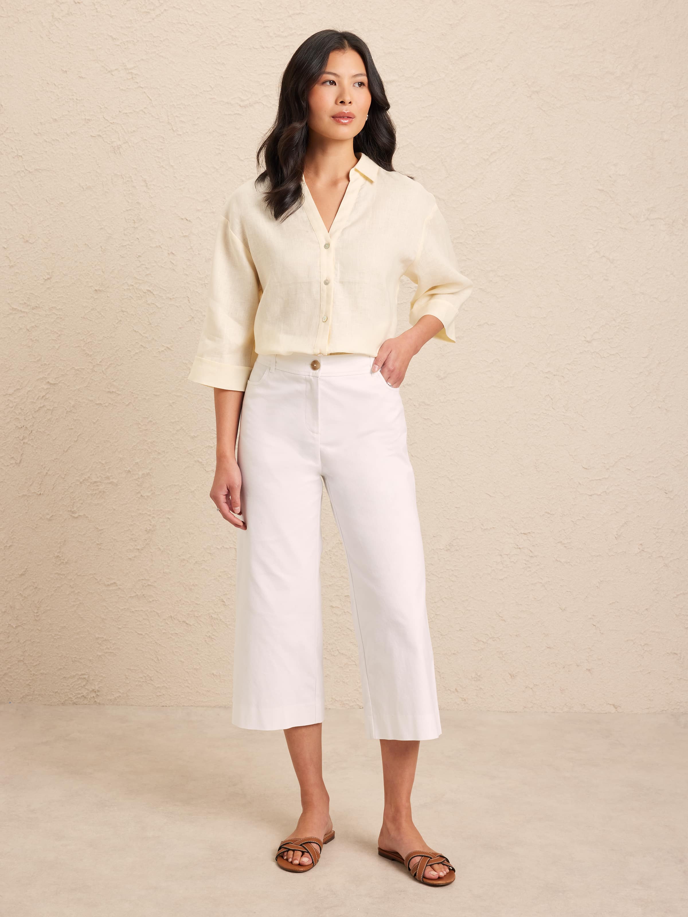 Oxford Wide Leg Crop Pant