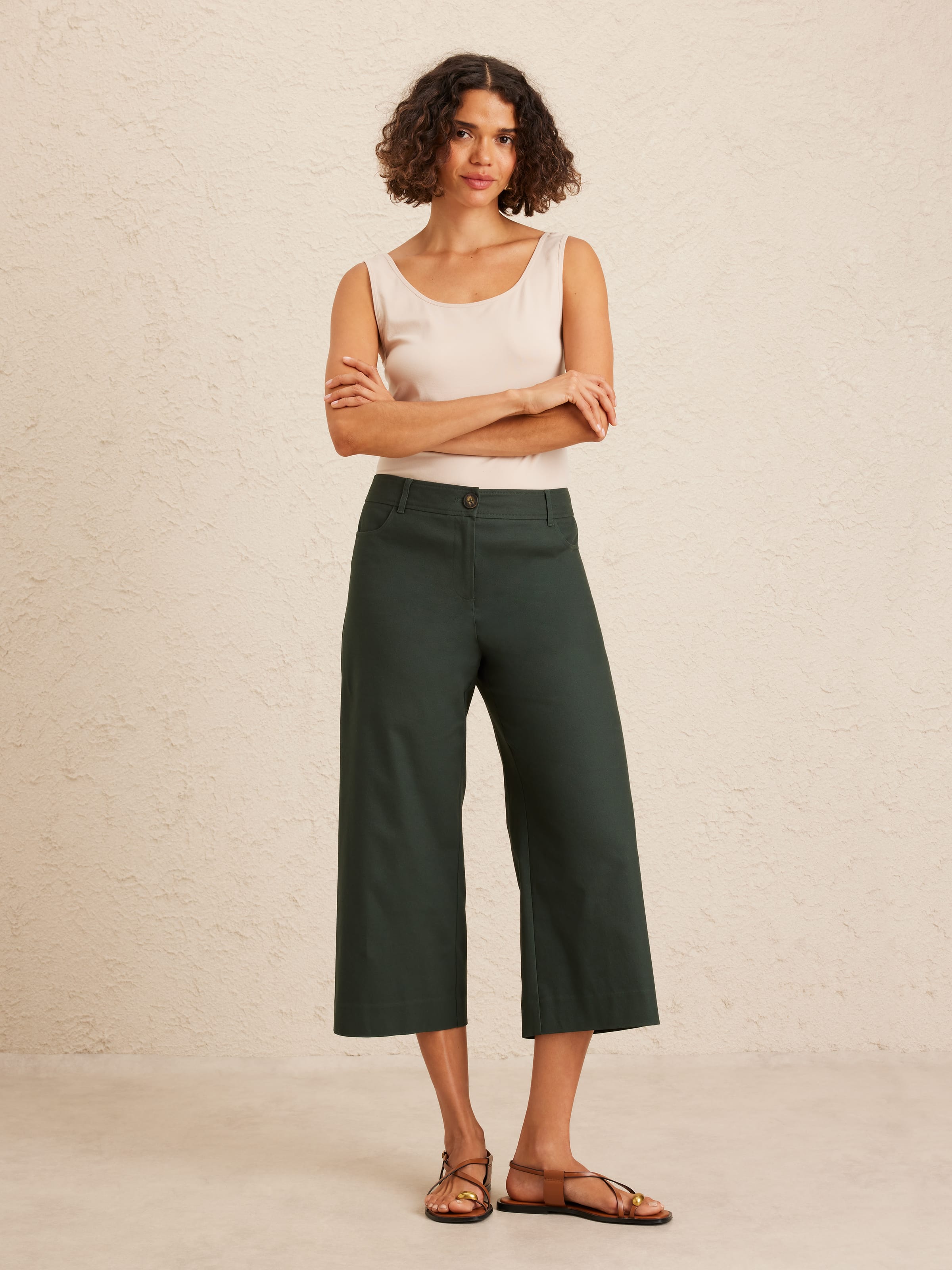 Oxford Wide Leg Crop Pant