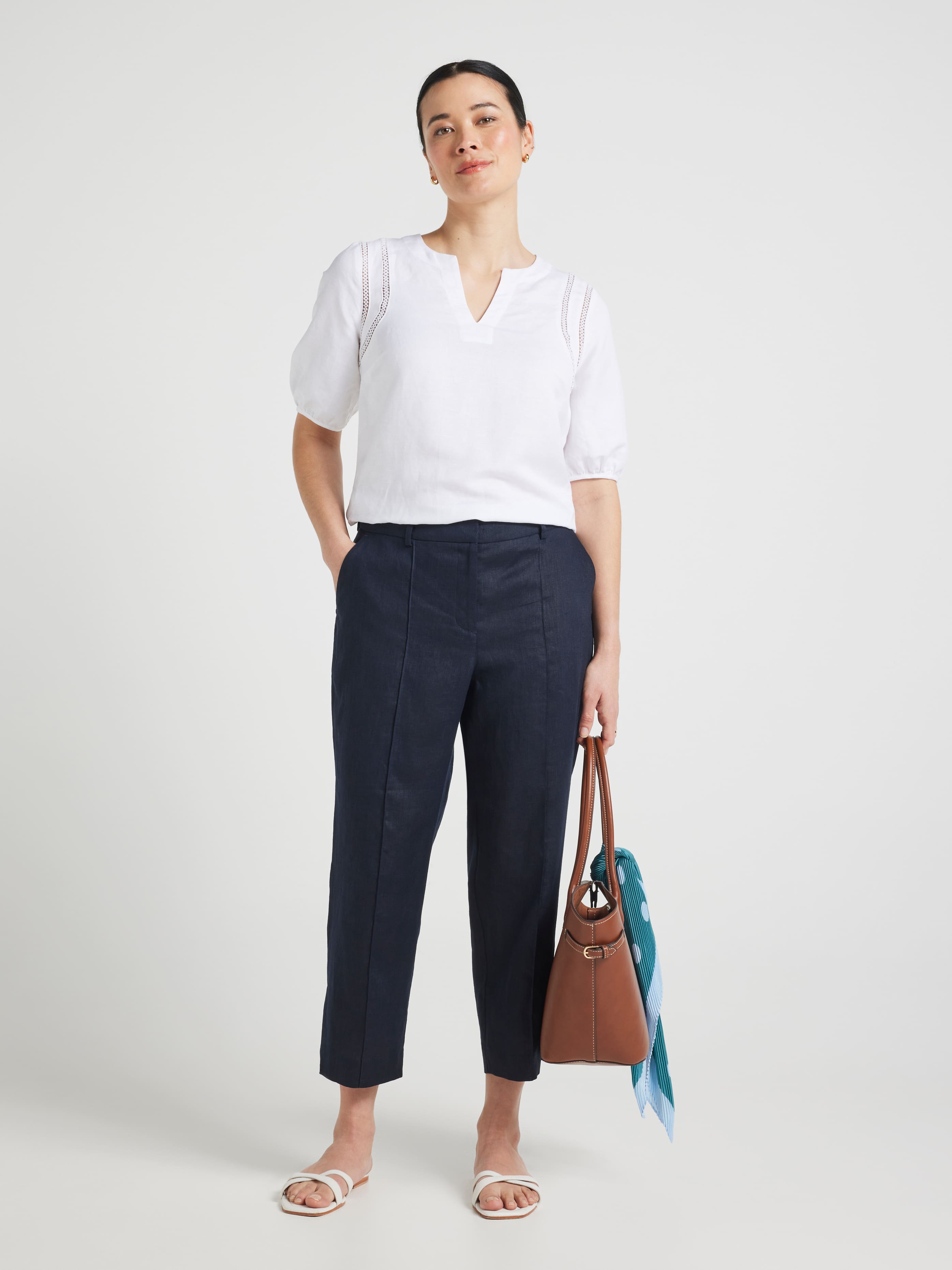 Athena Linen Pintuck Crop Pant