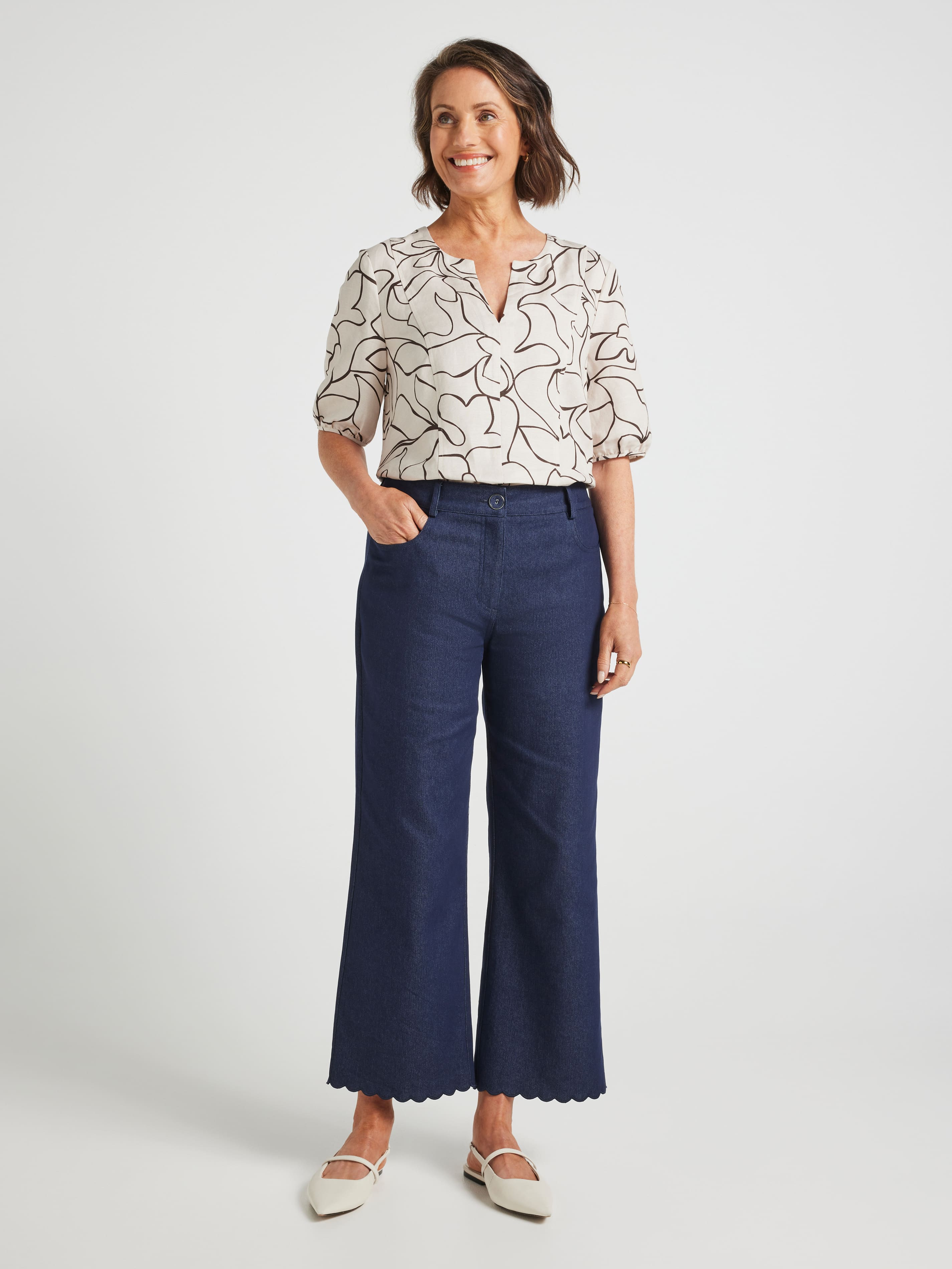Demi Scallop Hem Denim Pant