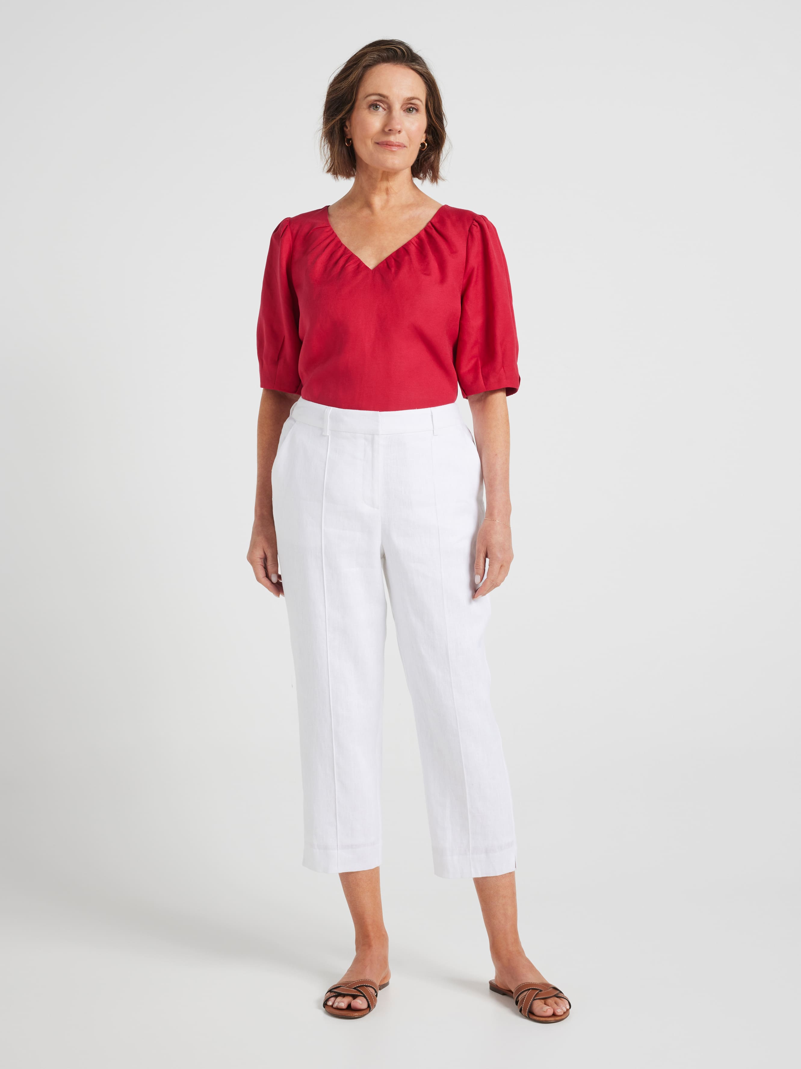 Athena Linen Pintuck Crop Pant