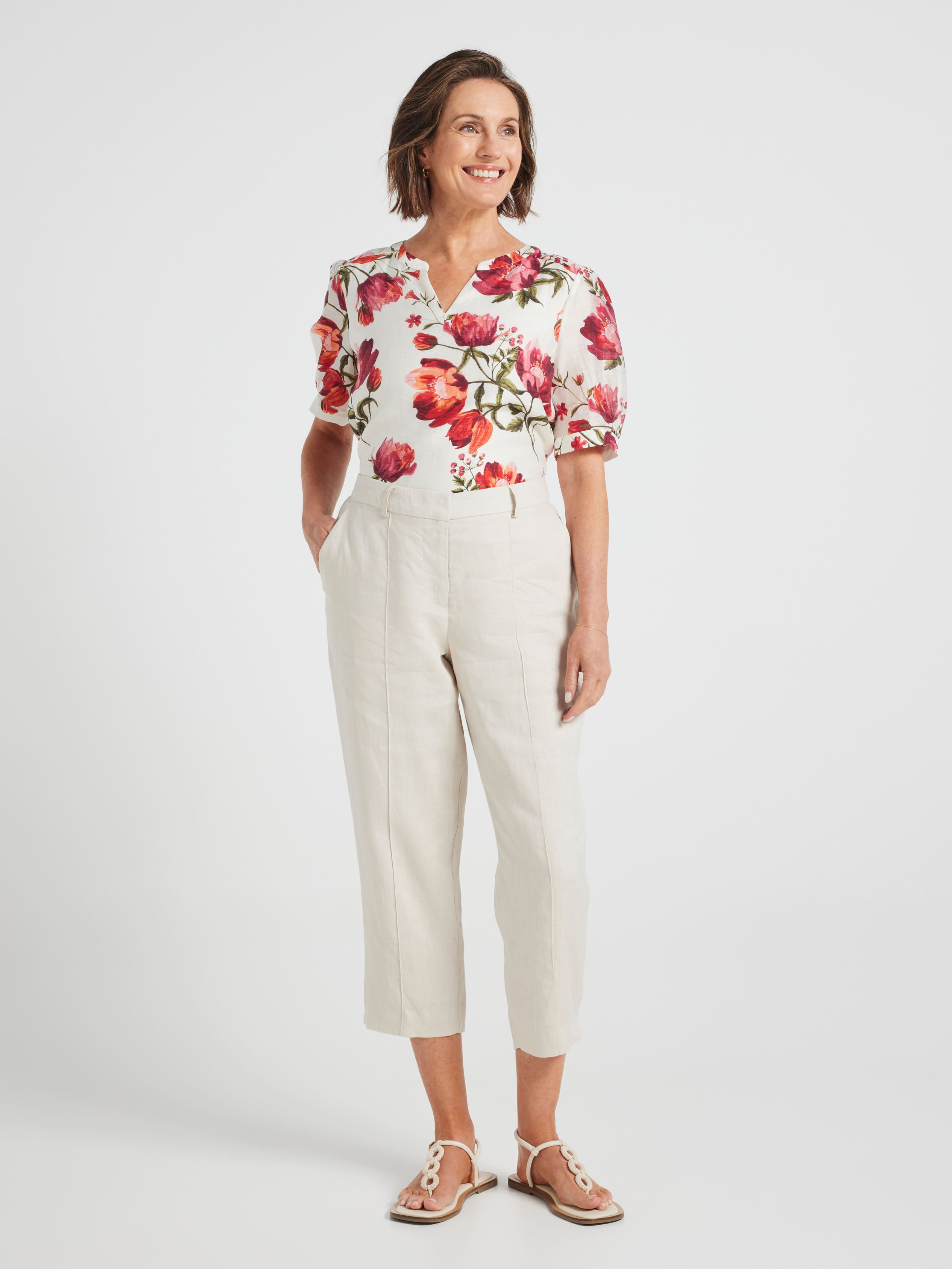 Athena Linen Pintuck Crop Pant