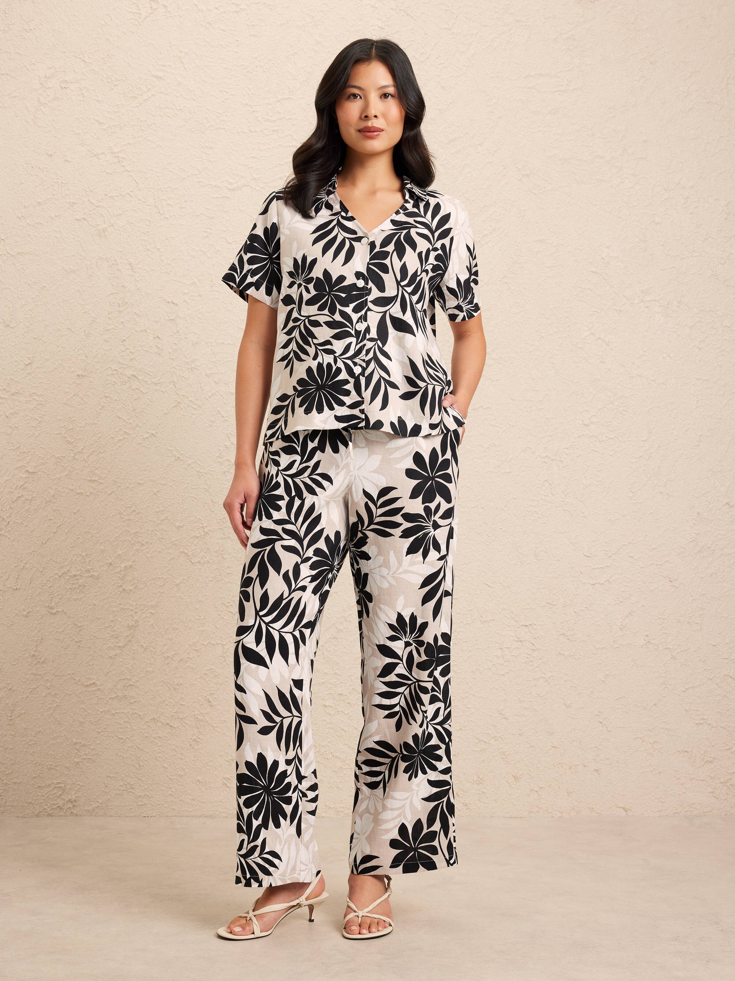 Linen Drawstring Print Pant