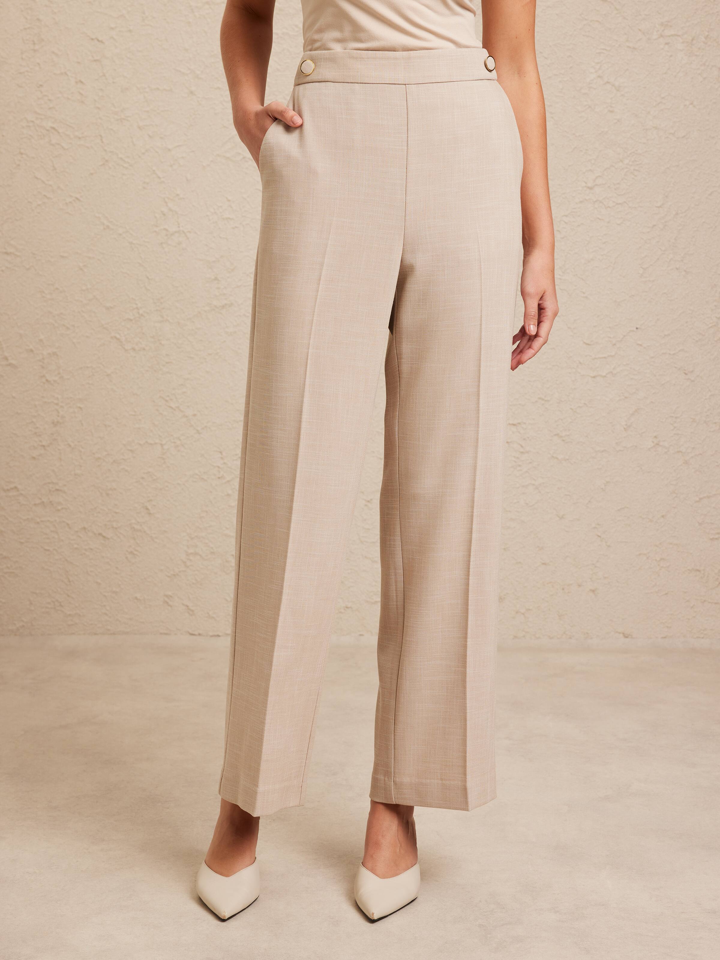 Viscose Blend Button Trim Pant