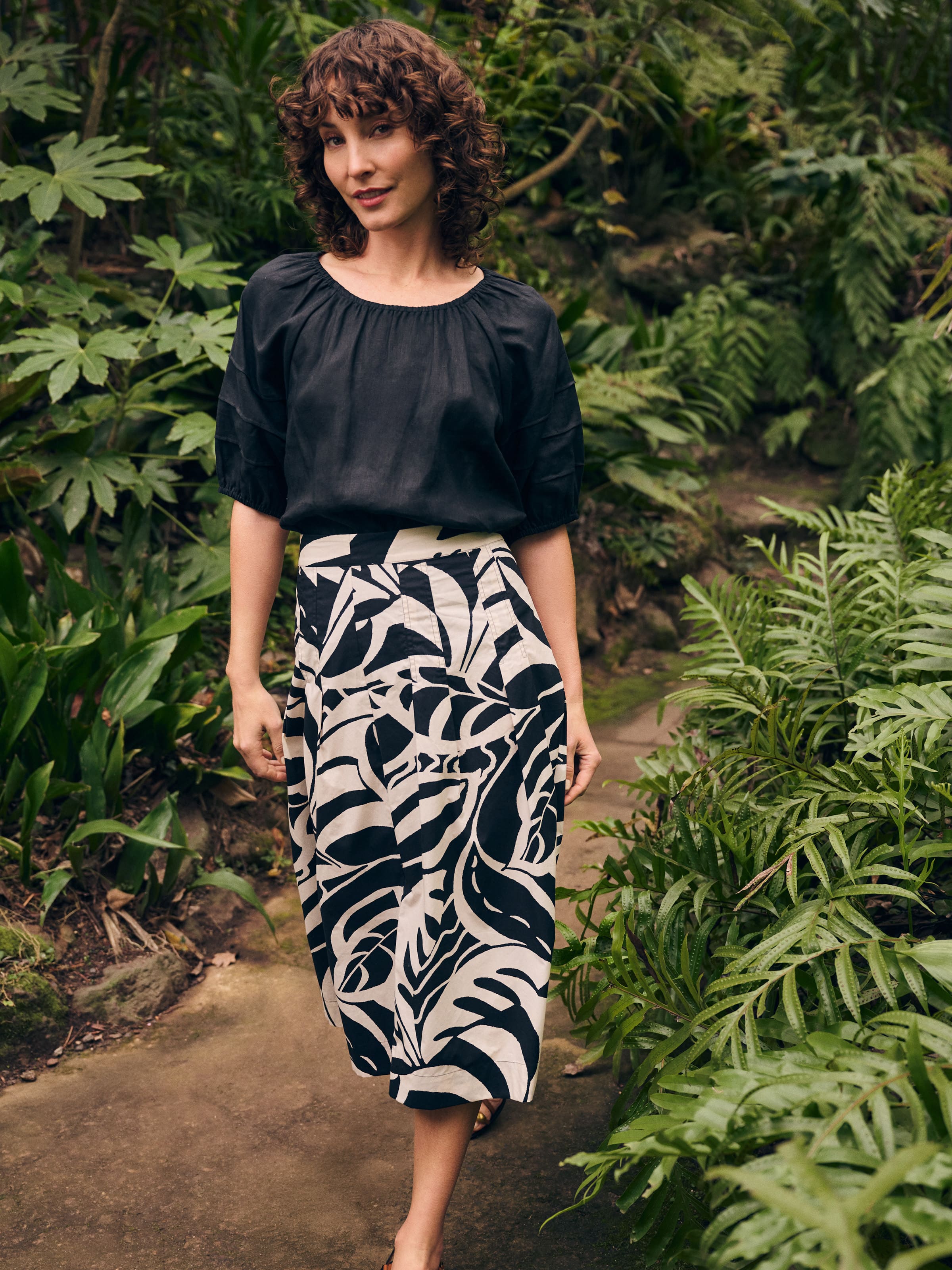 Cotton Print Midi Skirt