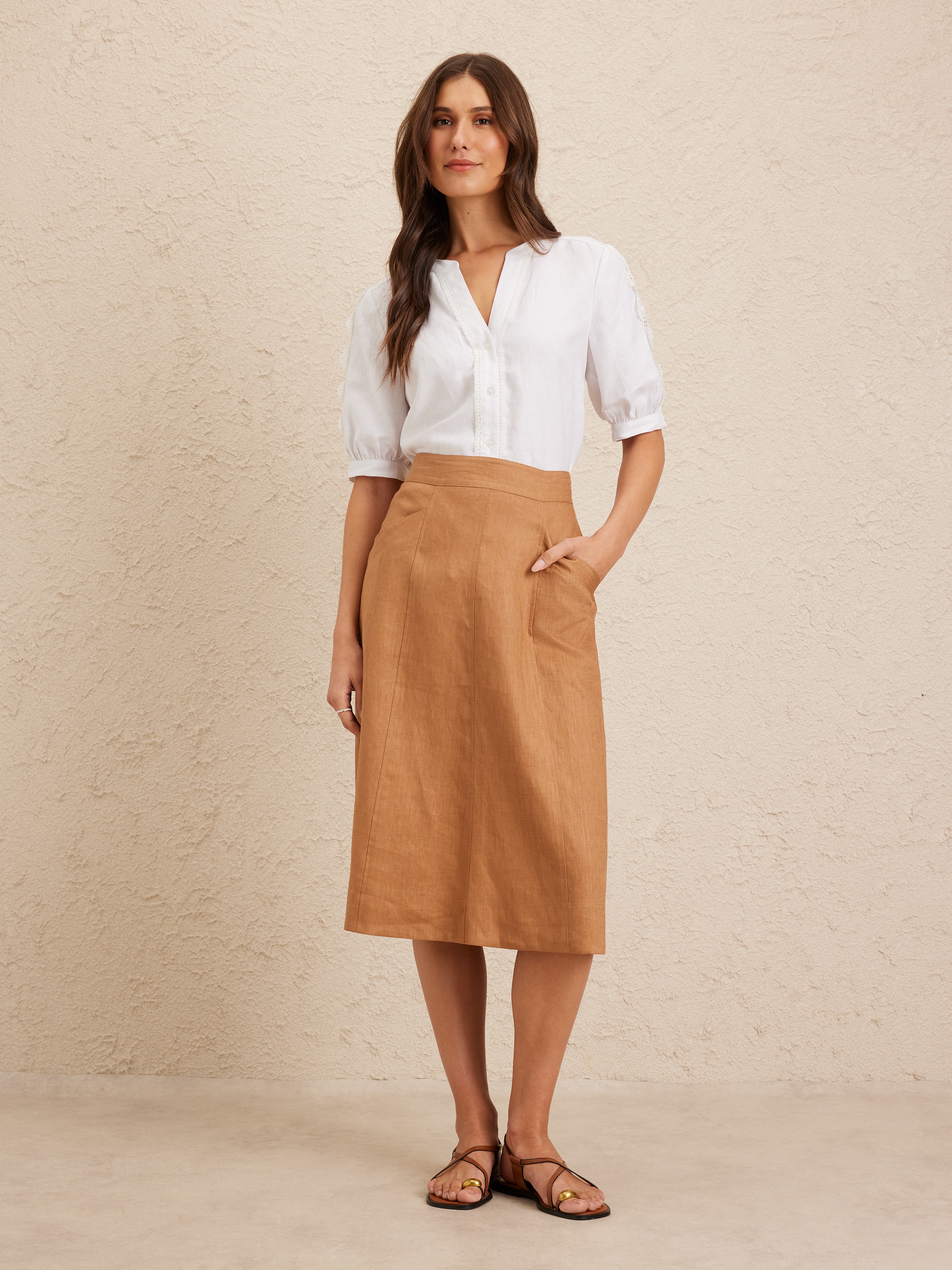 Linen Top Stitch Full Skirt