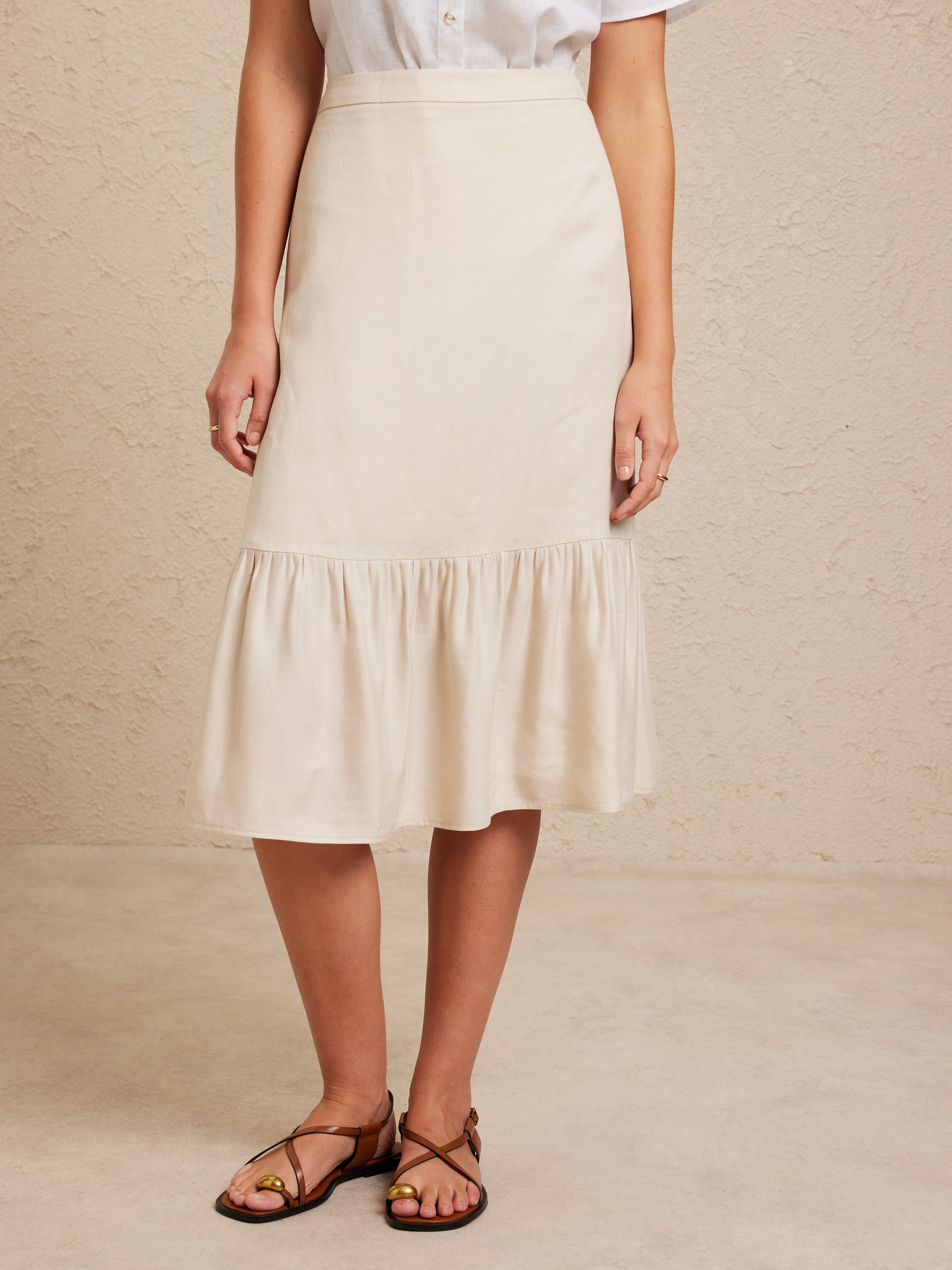 Linen Viscose Frill Hem Skirt