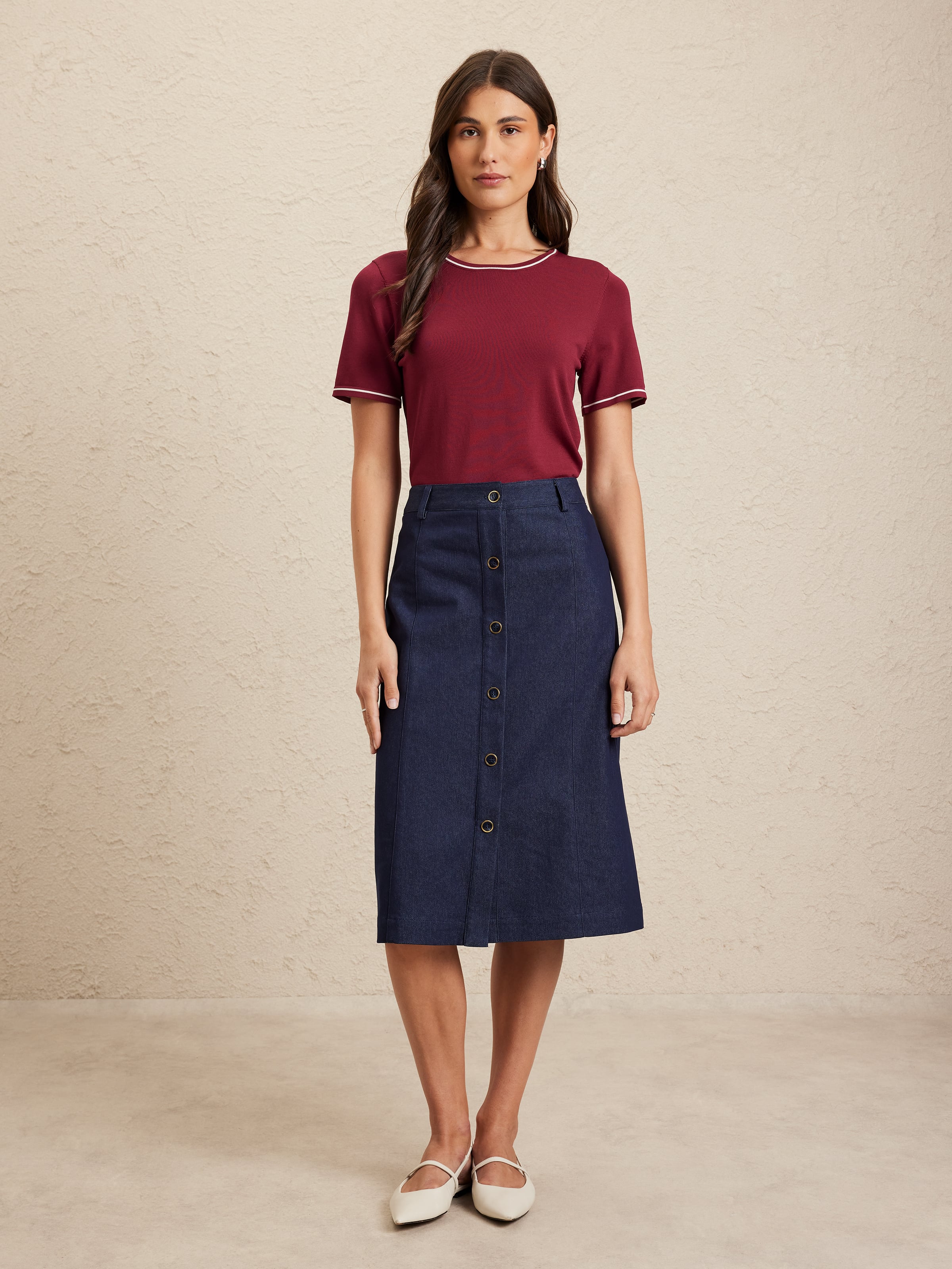 Gigi Denim Button Through Skirt