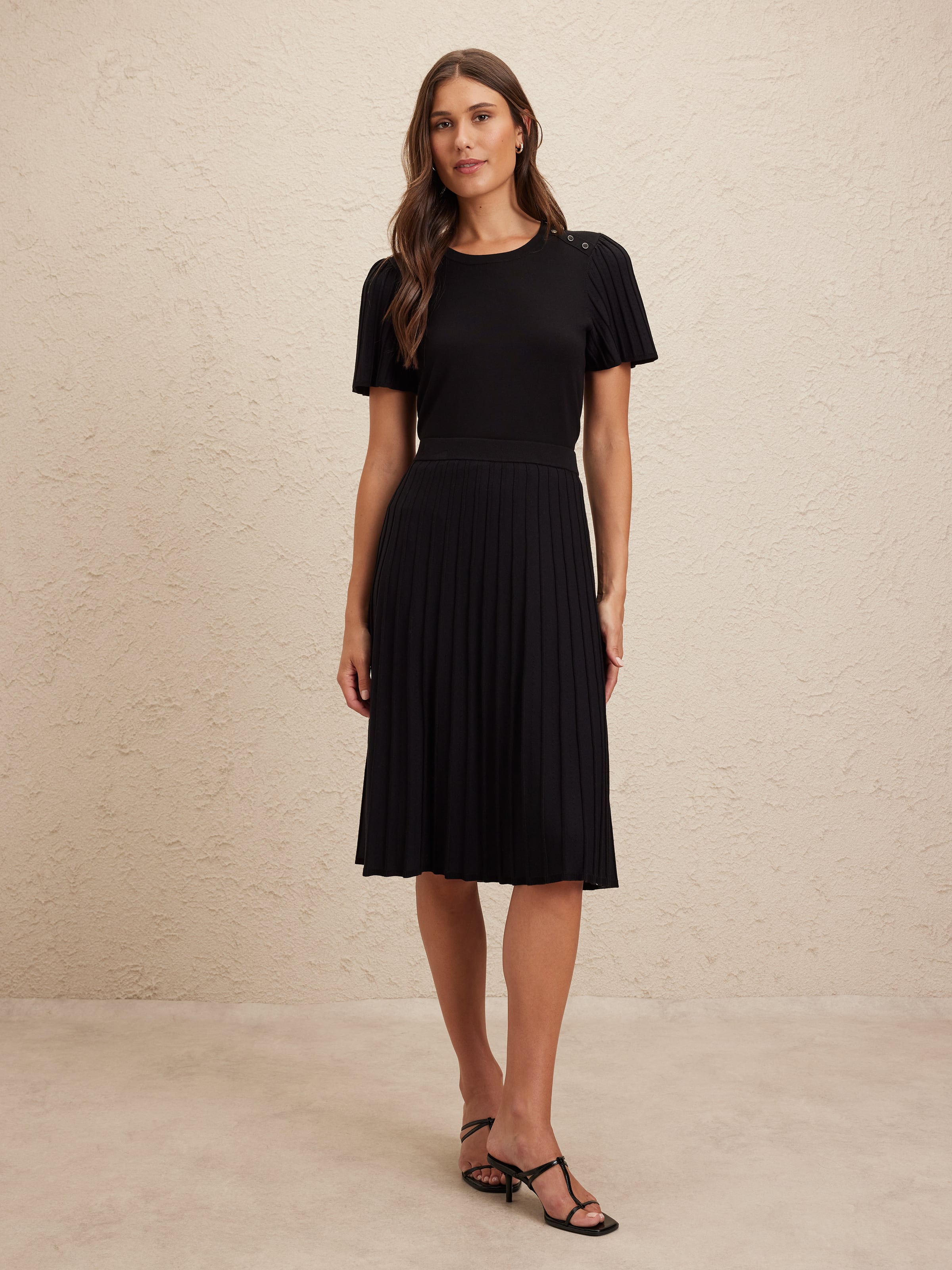 Roma Rib Knit Pleat Midi Skirt