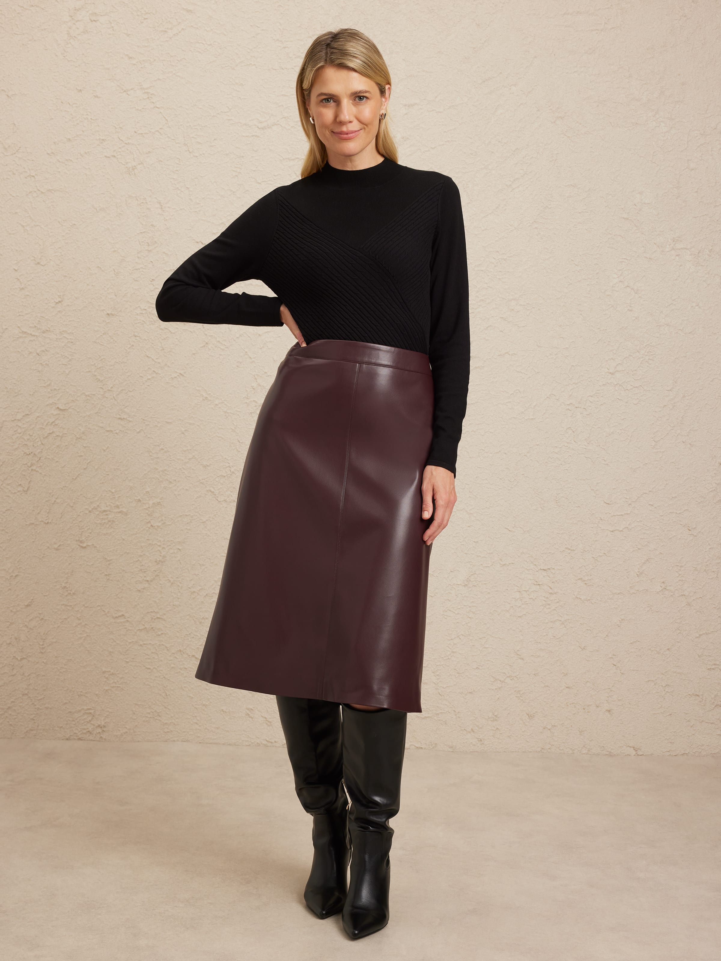 Faux Leather Midi Skirt