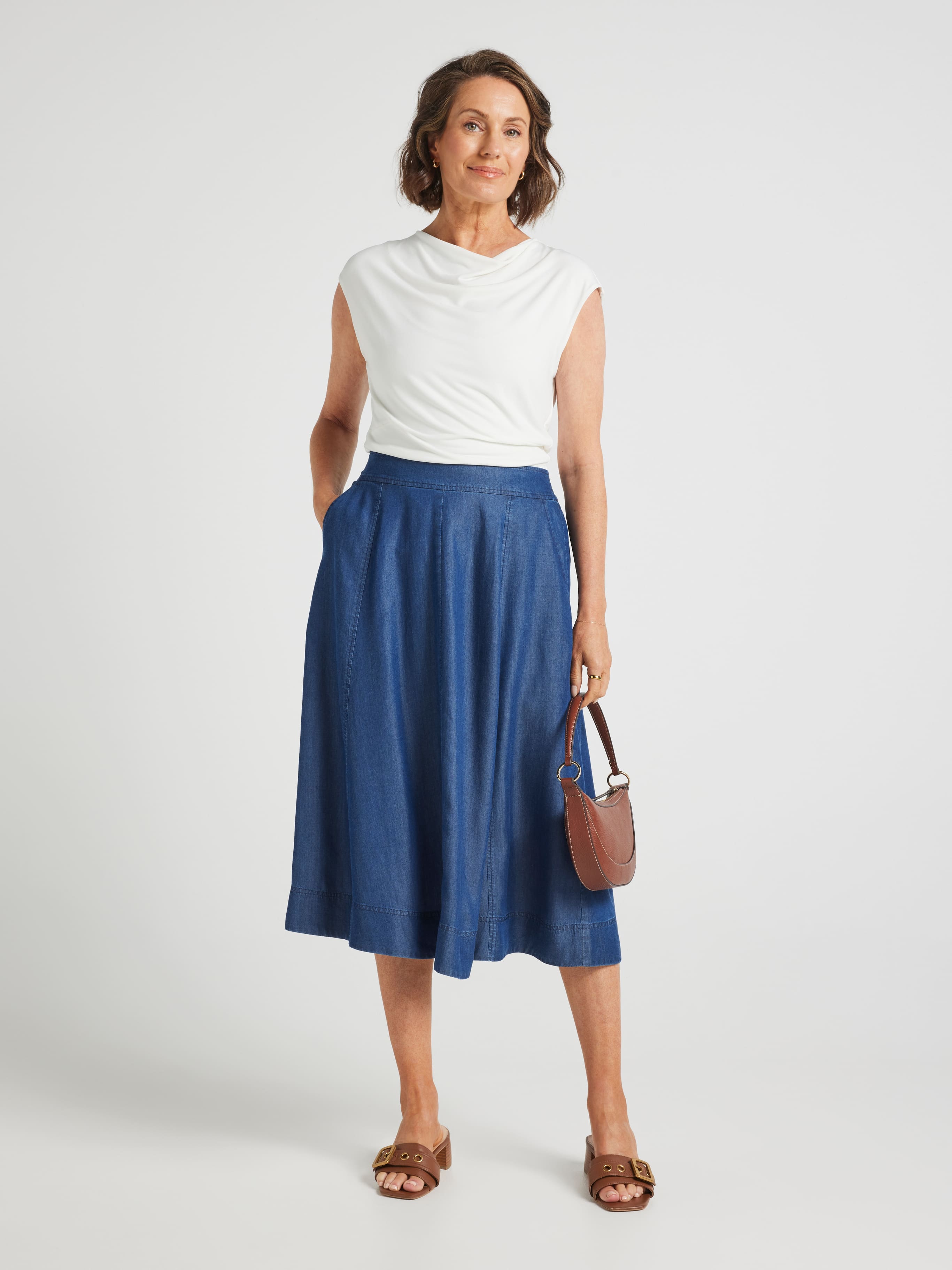 Gwen Chambray Fit And Flare Skirt