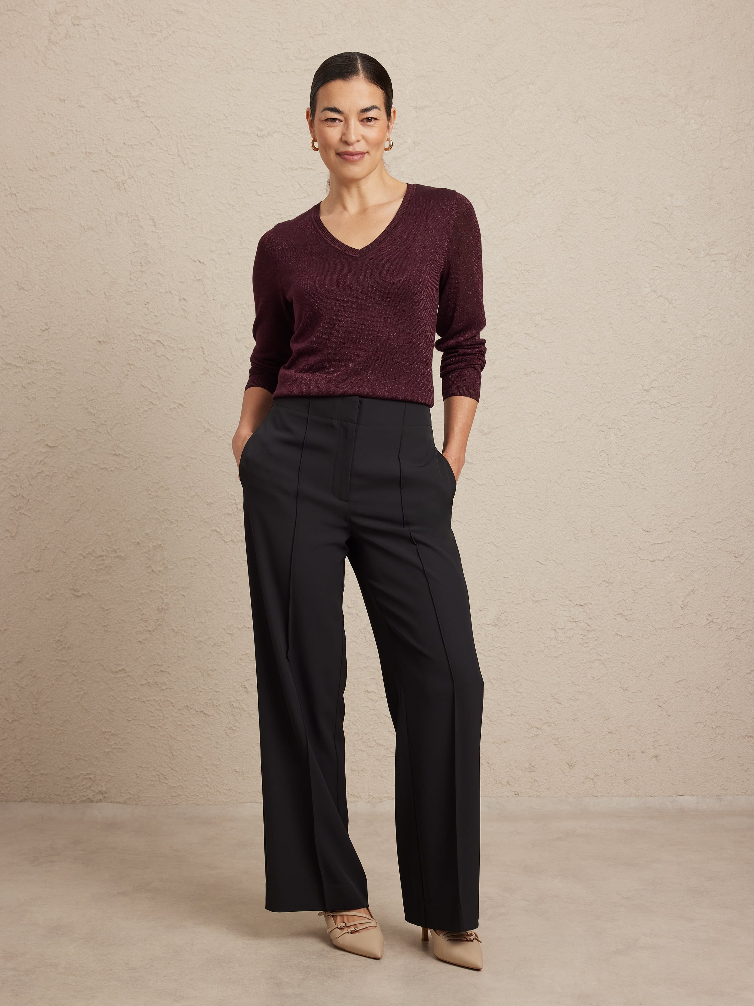 Long Sleeve Lucy V Neck Lurex Jumper