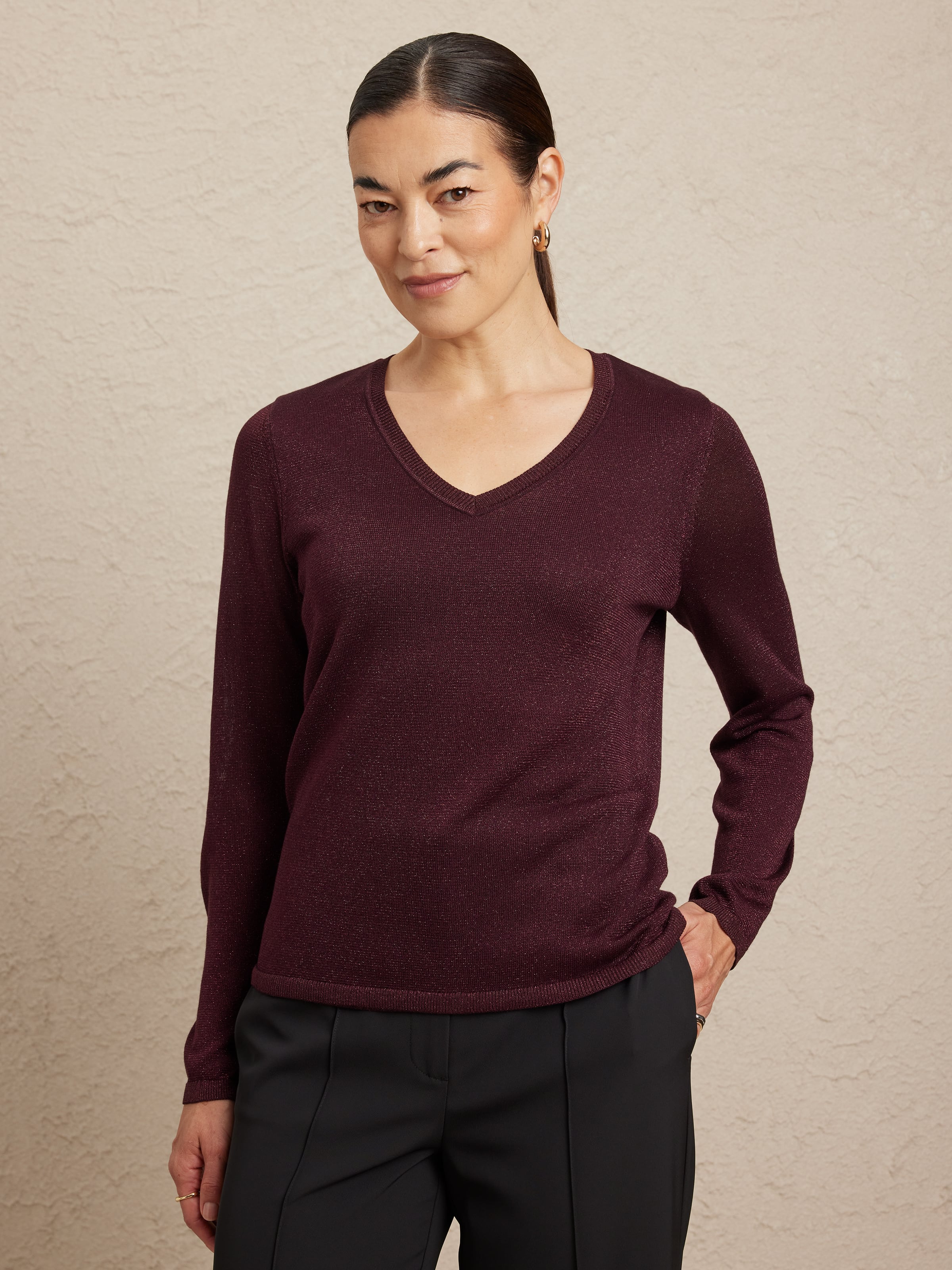 Long Sleeve Lucy V Neck Lurex Jumper