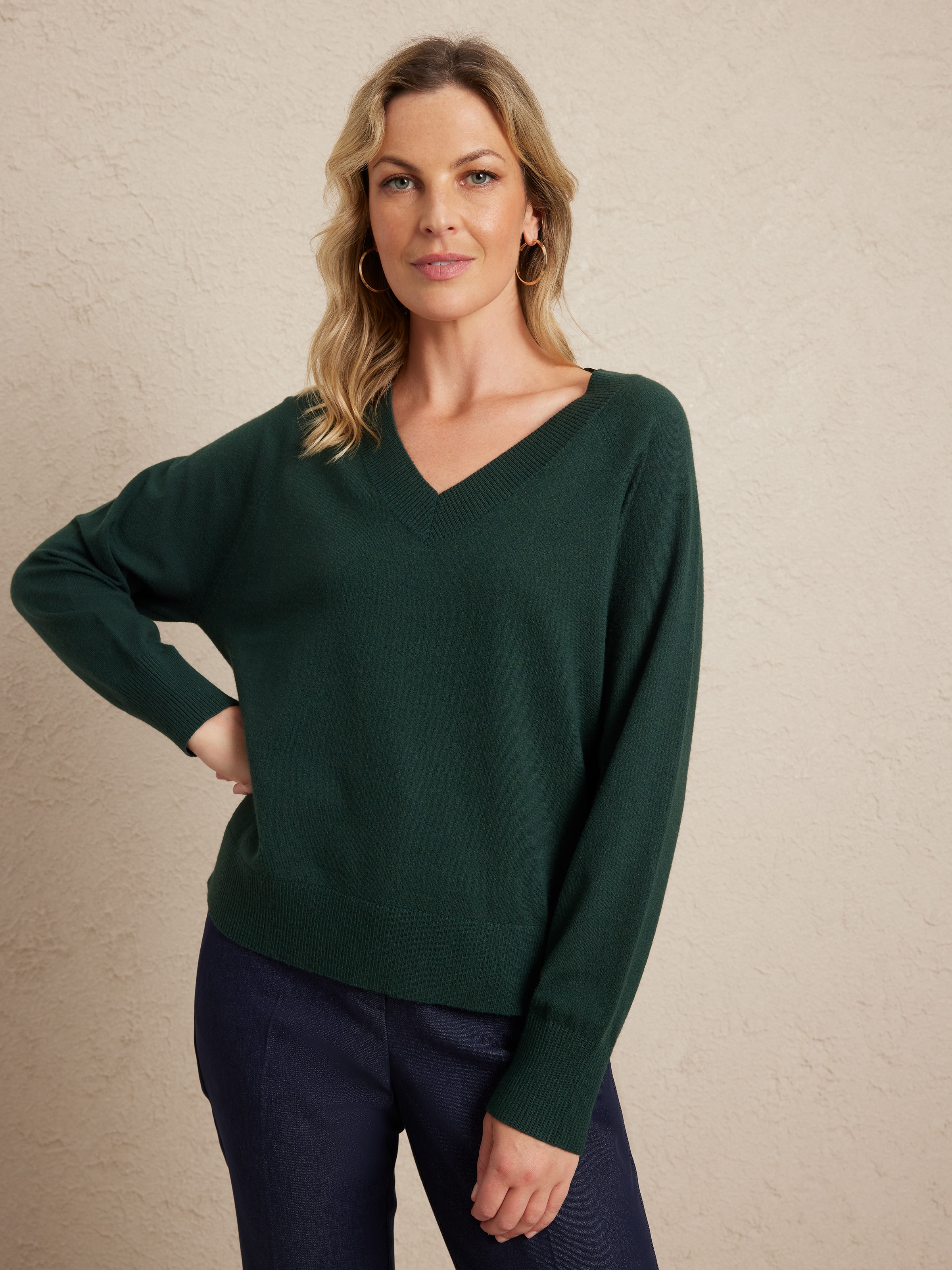 Long Sleeves Riley V Rib Neck Jumper