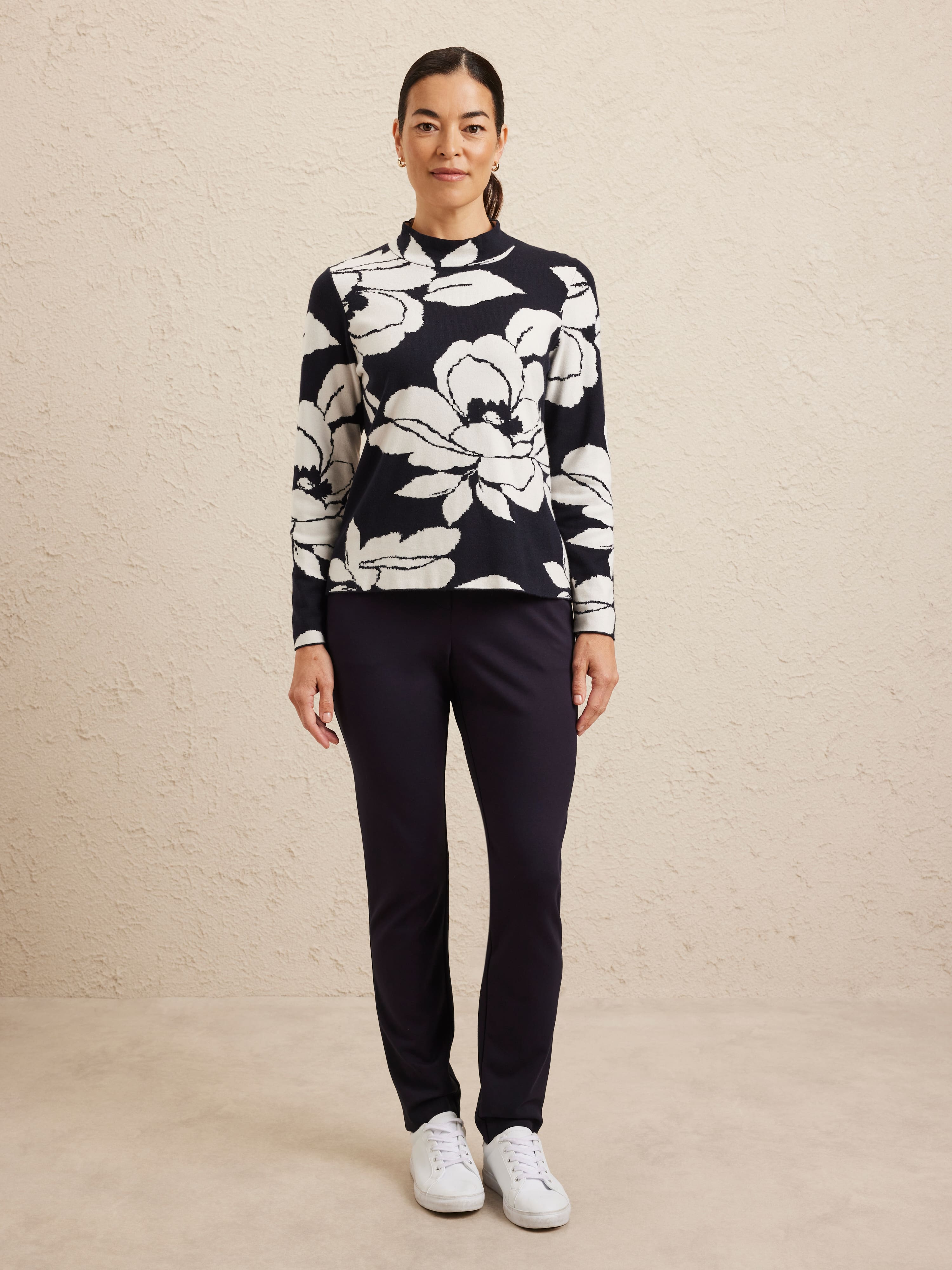 Long Sleeve Mel Mock Neck Intarsia Jumper