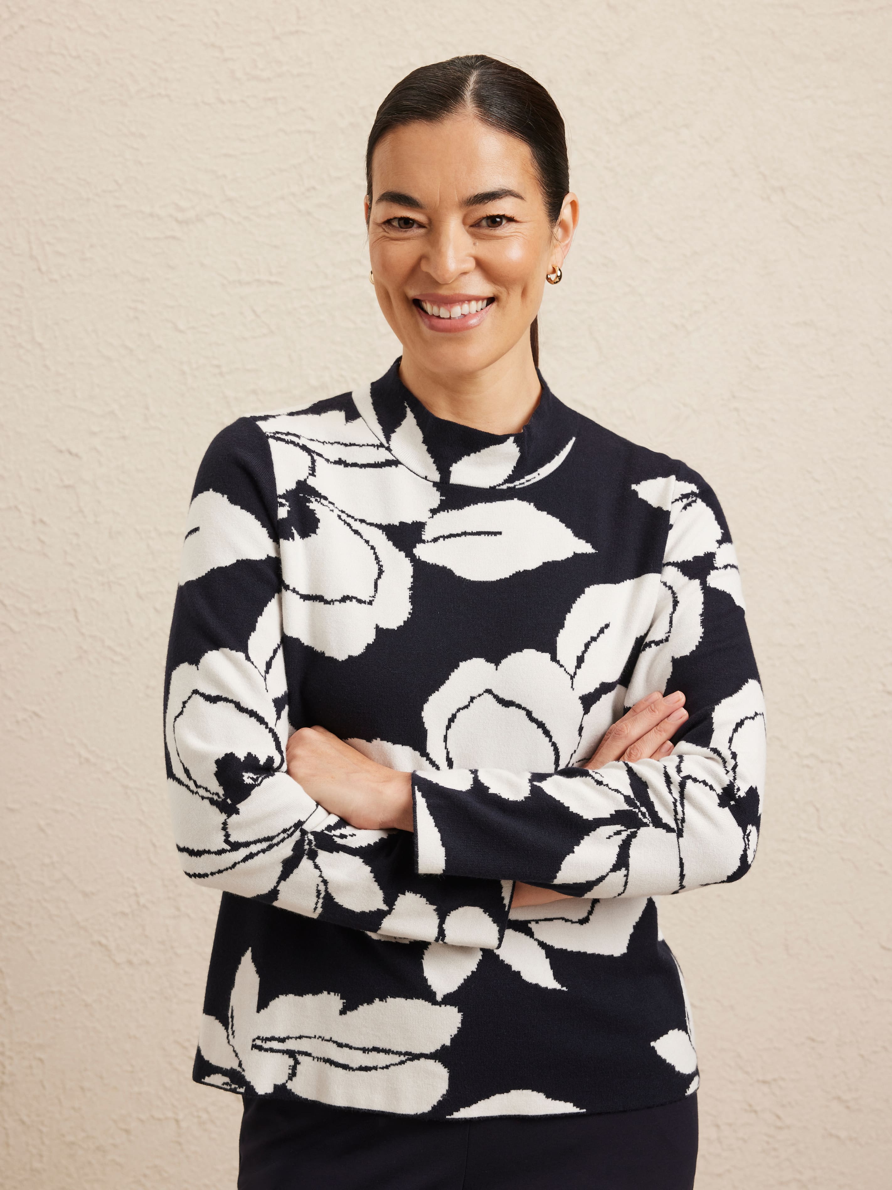 Long Sleeve Mel Mock Neck Intarsia Jumper