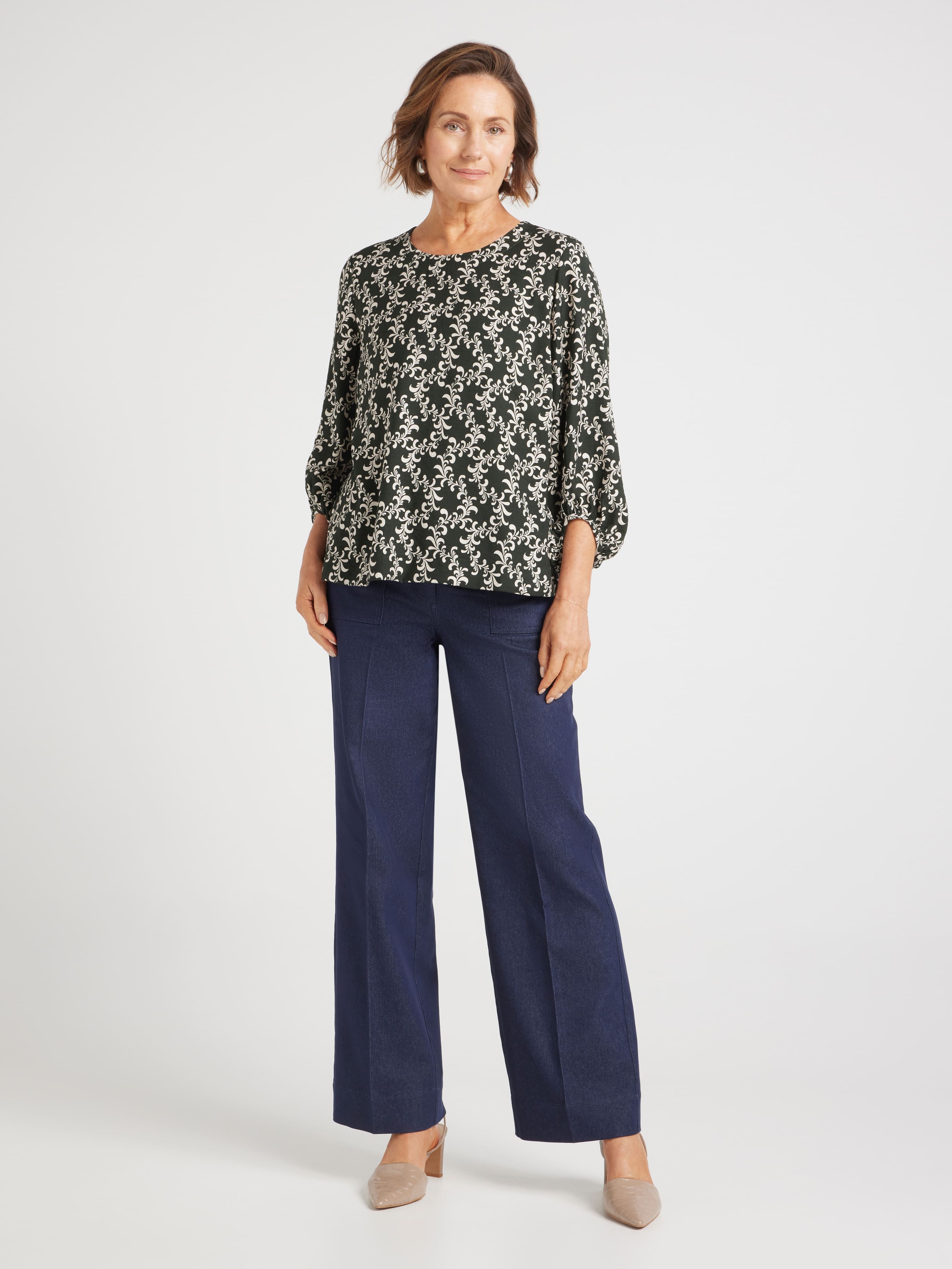 Maeve 3/4 Sleeve Straight Hem Top