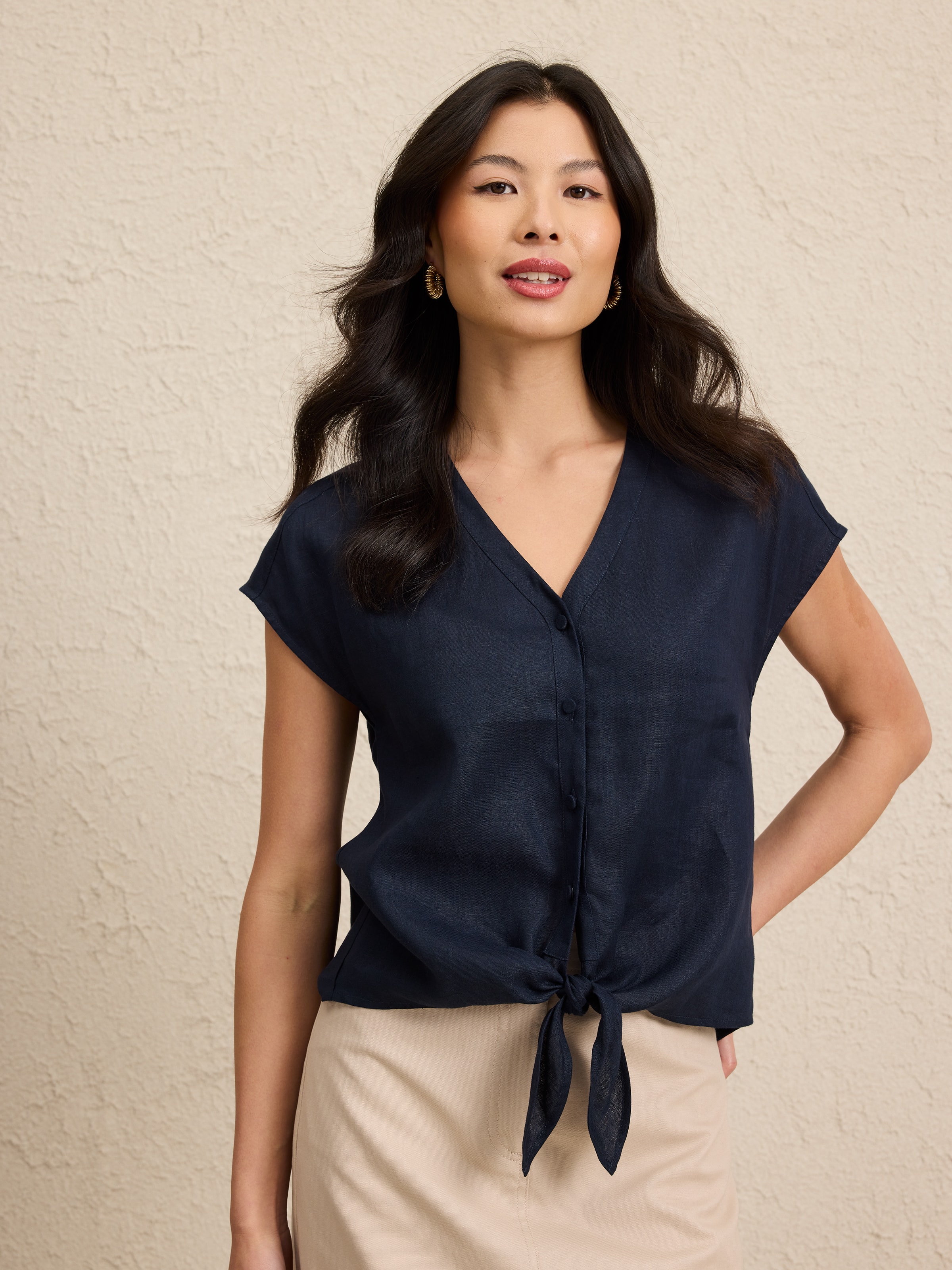 Tie Front Linen Blouse